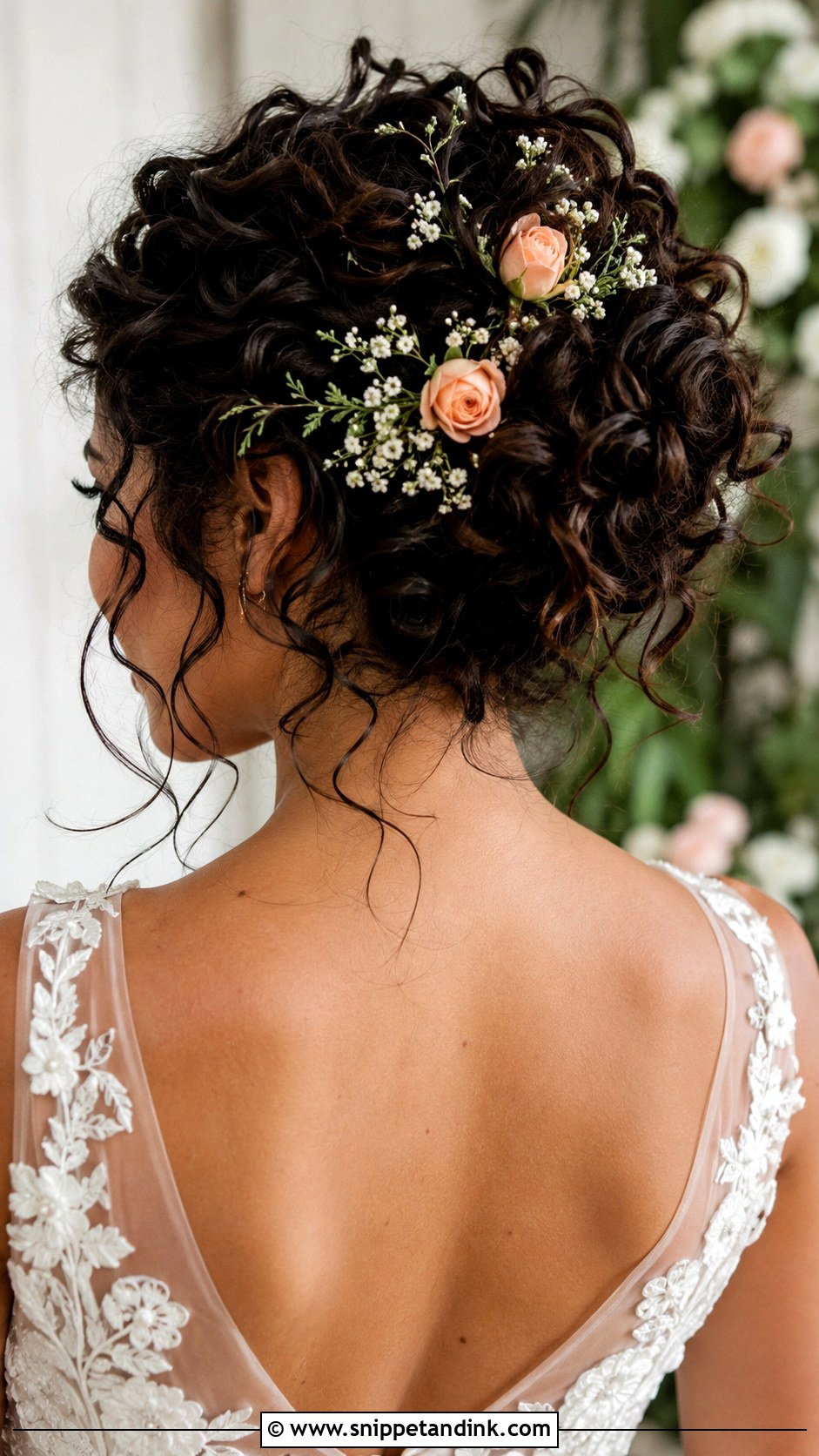 Curly Updo With Fresh Flowers - Snippet and Ink - 20 Long Curly Bridal Hair Ideas