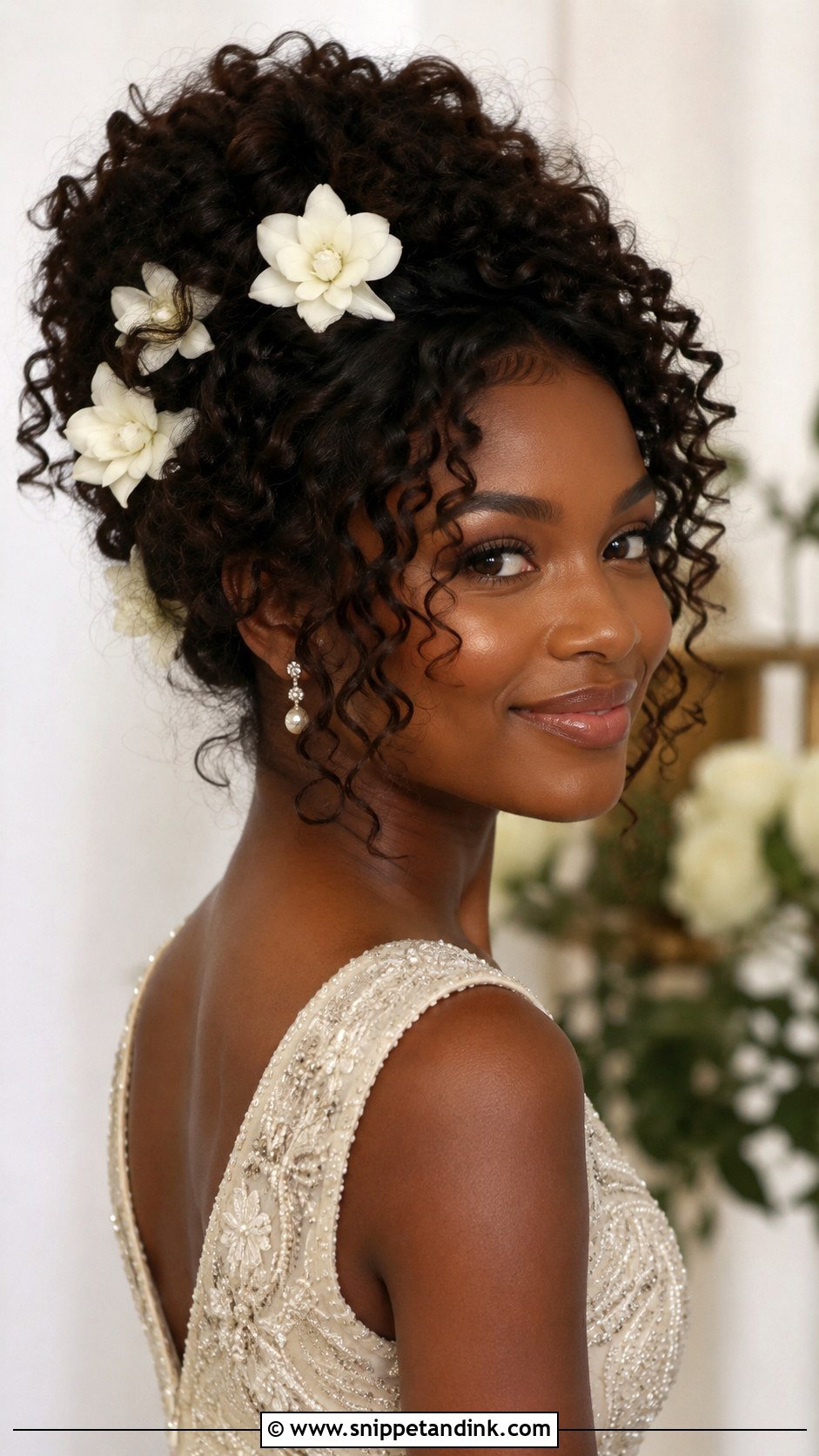 Curly Updo With Gardenias - Snippet and Ink - 25 Wedding Hair with Flowers