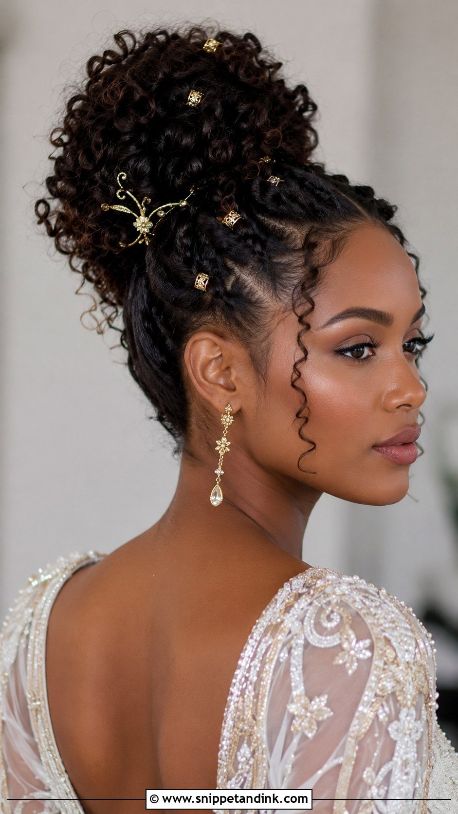 Curly Updo With Gold Accessories - Snippet and Ink - 30 Curly Hair Updo Wedding Ideas