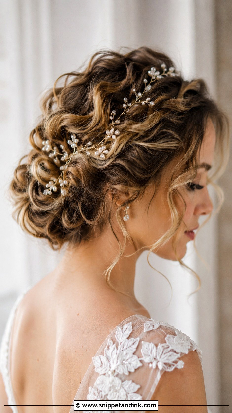 Curly Updo With Hair Vine - Snippet and Ink - 20 Short Curly Wedding Hairstyles