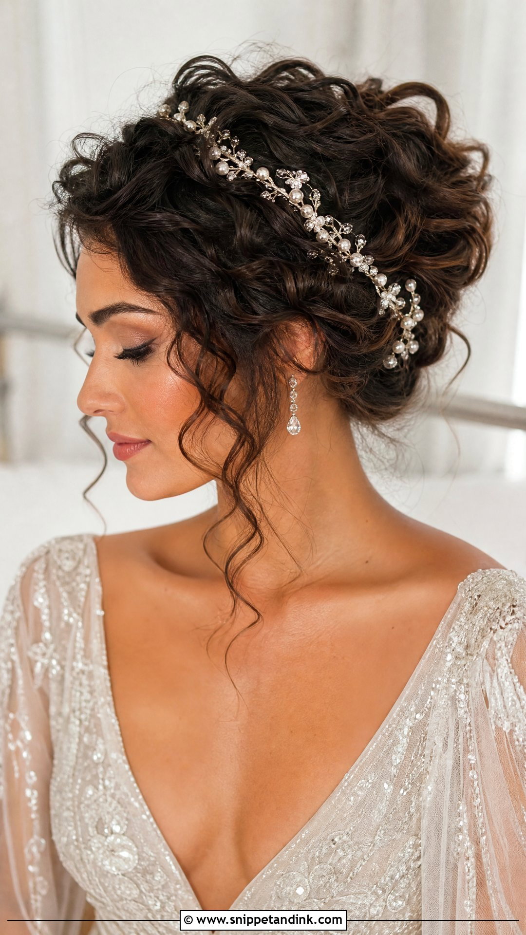 Curly Updo With Hair Vine - Snippet and Ink - 20 Curly Hair Bride Wedding Day Ideas