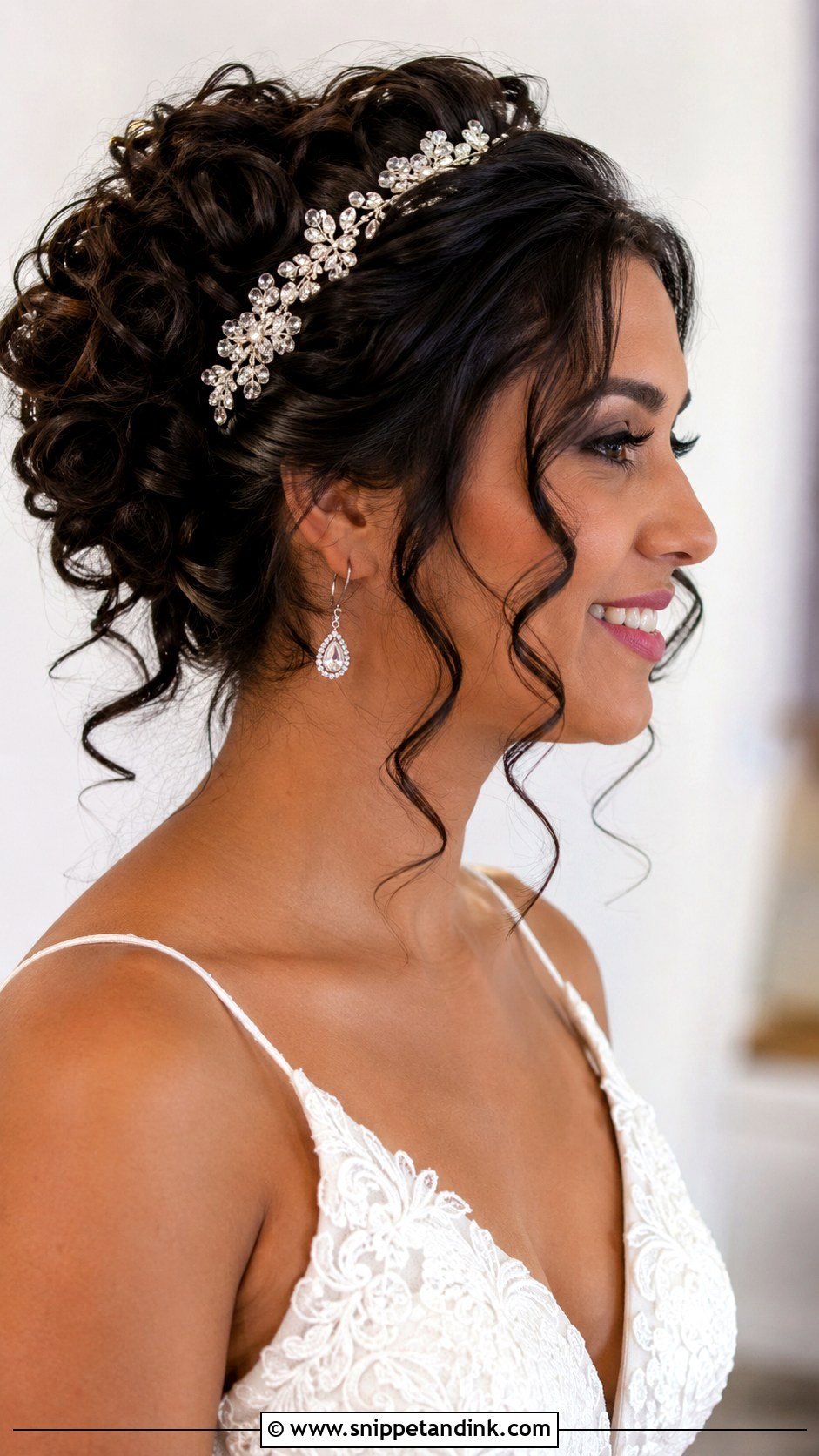 Curly Updo With Jeweled Fascinator - Snippet and Ink - 25 Facinators Wedding Hairstyles