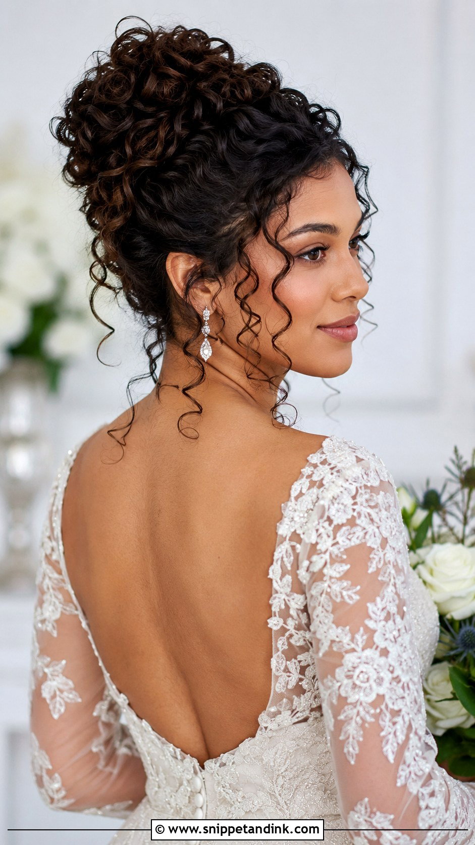 Curly Updo With Loose Curls - Snippet and Ink - 30 Naturally Curly Bridal Hair Ideas
