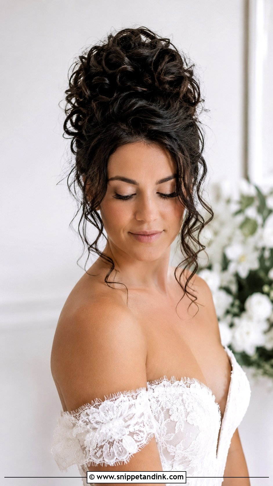 Curly Updo With Loose Tendrils - Snippet and Ink - 25 Short Curly Bridal Hair Ideas