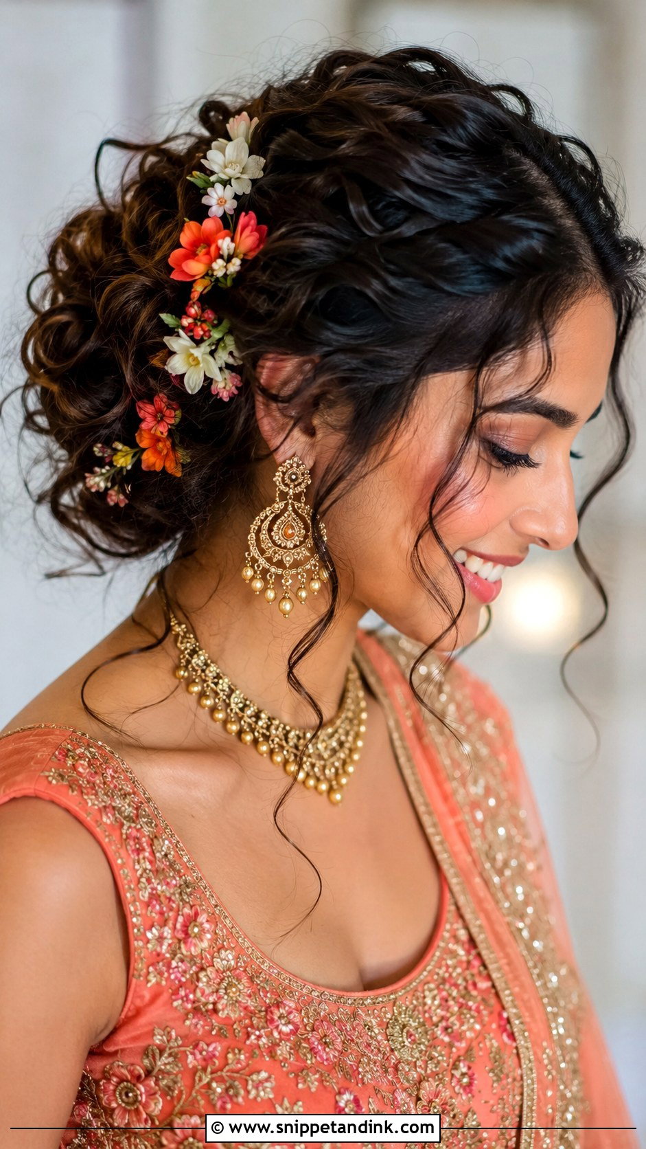 Curly Updo With Loose Tendrils - Snippet and Ink - 20 Indian Bridal Hair Ideas