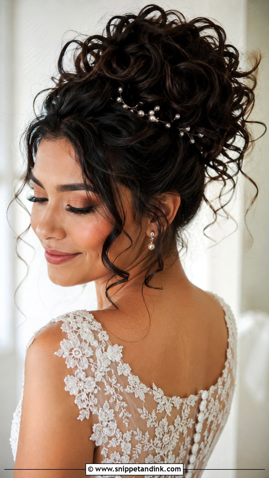Curly Updo With Loose Tendrils - Snippet and Ink - 25 Bridal Hair for Round Face Ideas