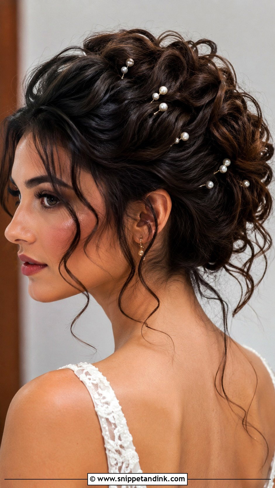 Curly Updo With Pearl Accessories - Snippet and Ink - 20 Simple Curly Wedding Hairstyles
