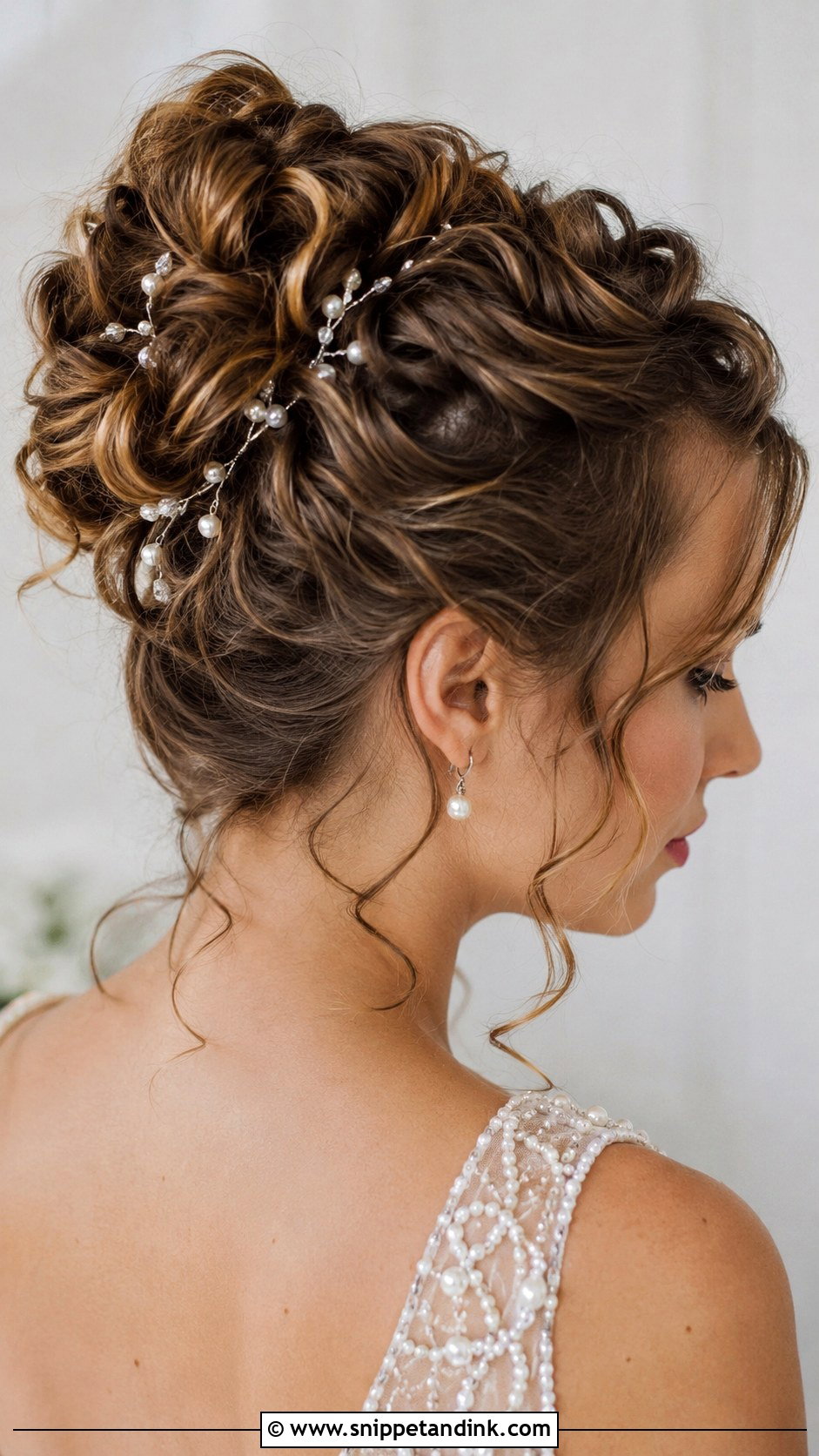 Curly Updo With Pearl Accessories - Snippet and Ink - 20 Curly Hair for Wedding Guest Ideas