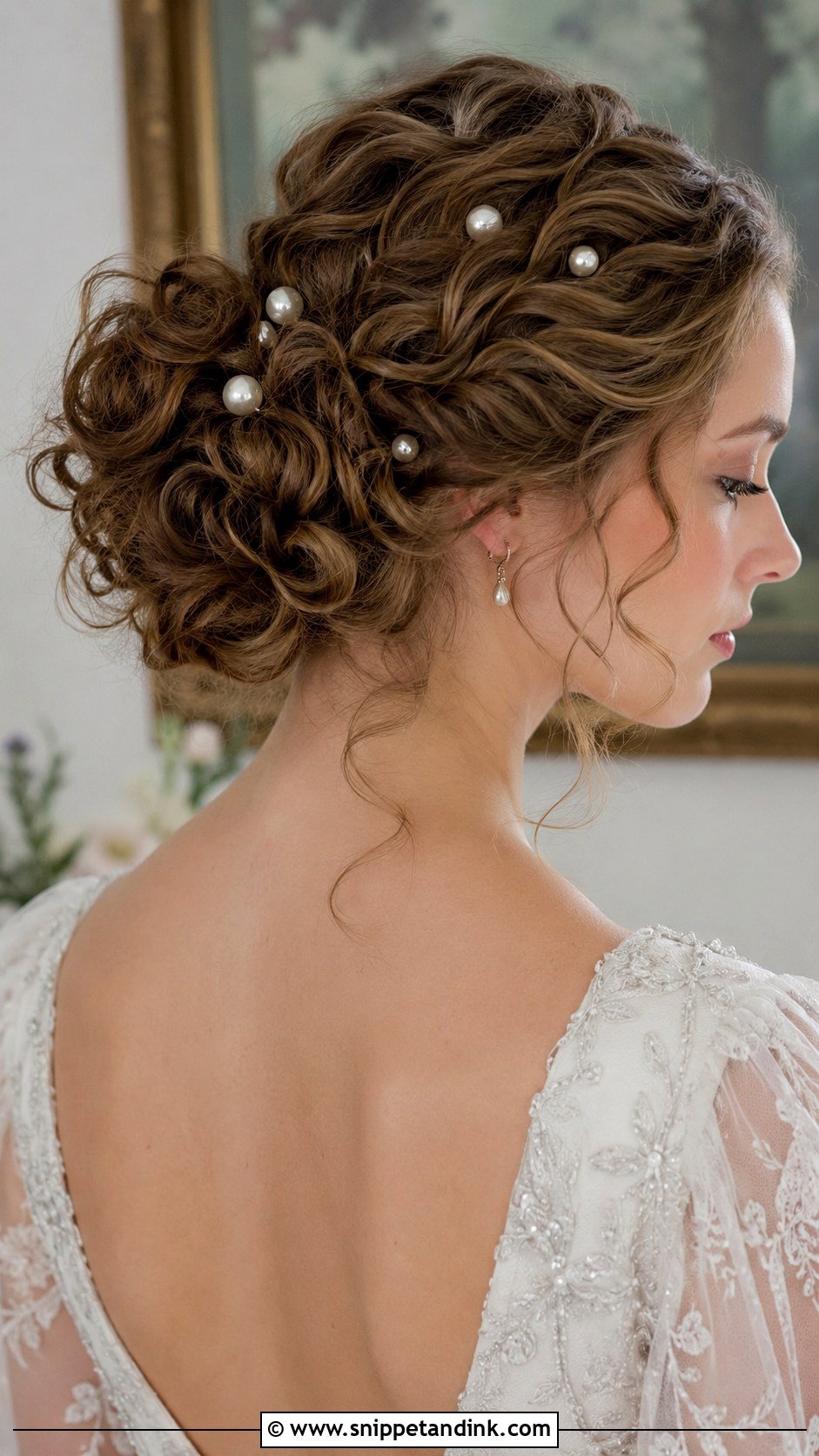 Curly Updo With Pearl Pins - Snippet and Ink - 30 Curly Hair Updo Wedding Ideas