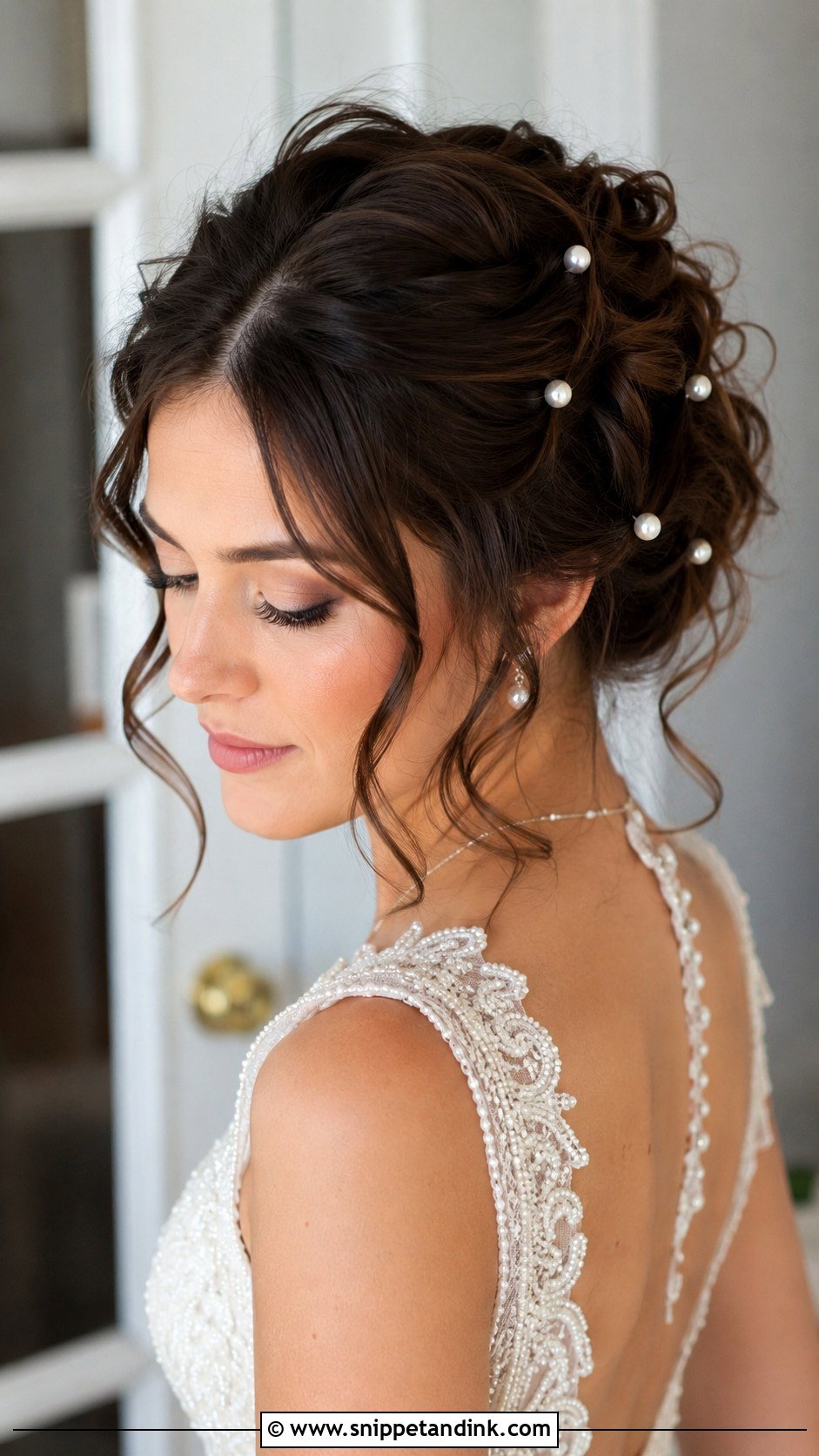 Curly Updo With Pearl Pins - Snippet and Ink - 20 Long Curly Bridal Hair Ideas