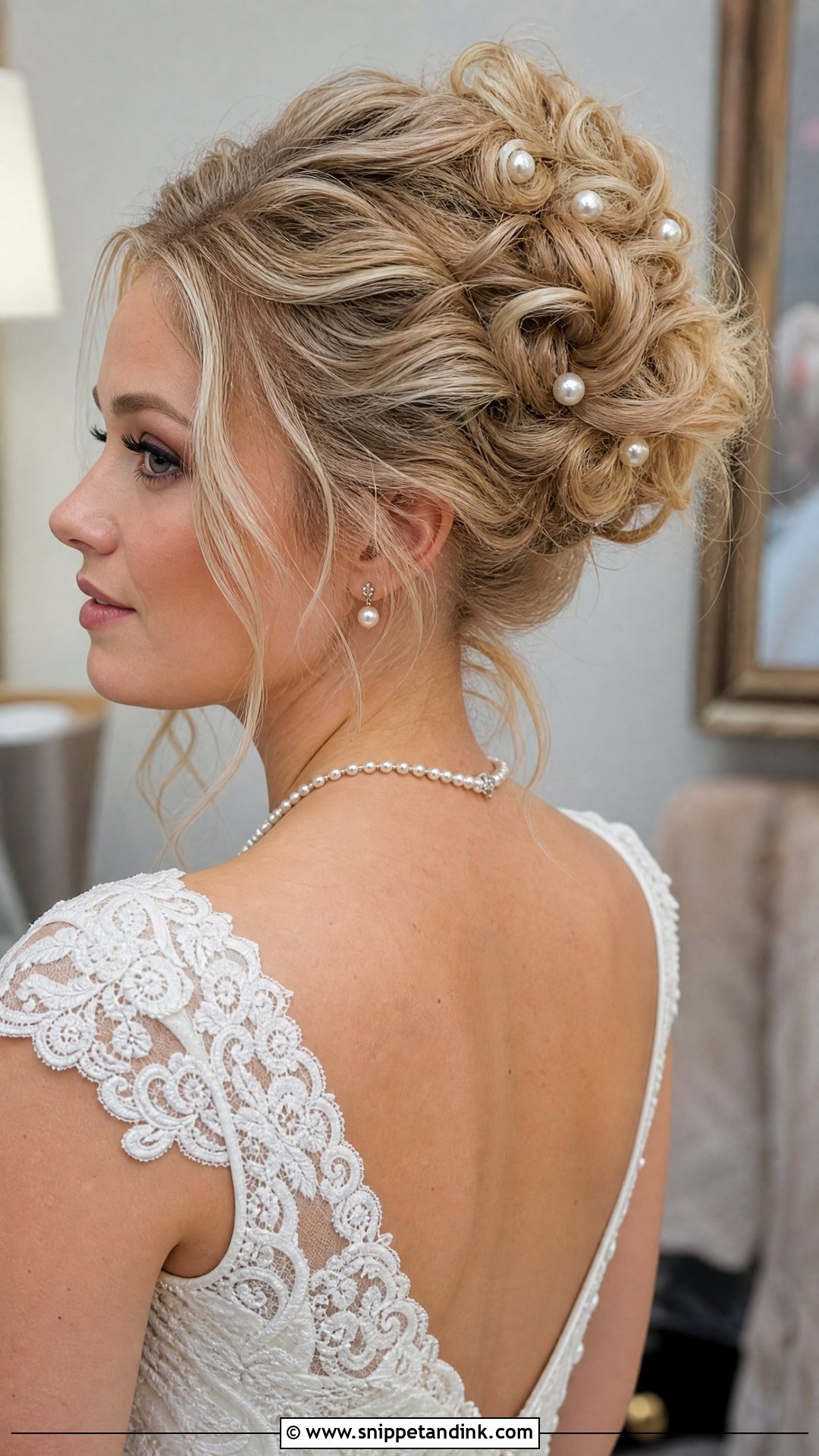 Curly Updo With Pearl Pins - Snippet and Ink - 20 Long Curly Hair Wedding Styles