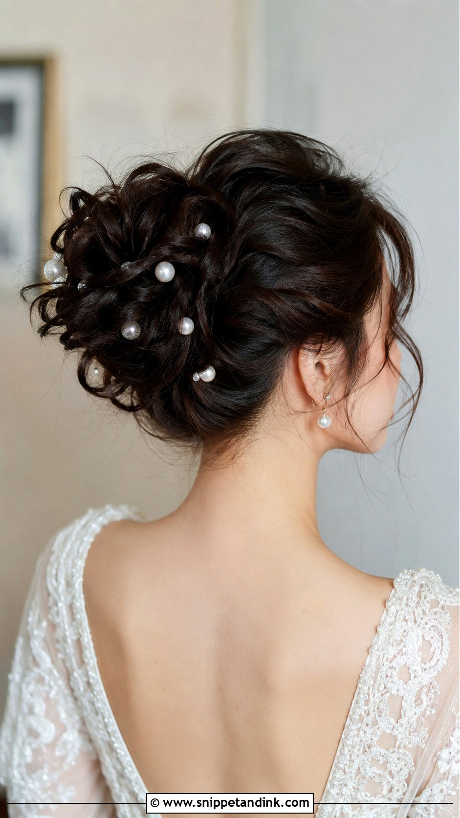 Curly Updo With Pearl Pins - Snippet and Ink - 25 Curly Hair for Wedding Ideas