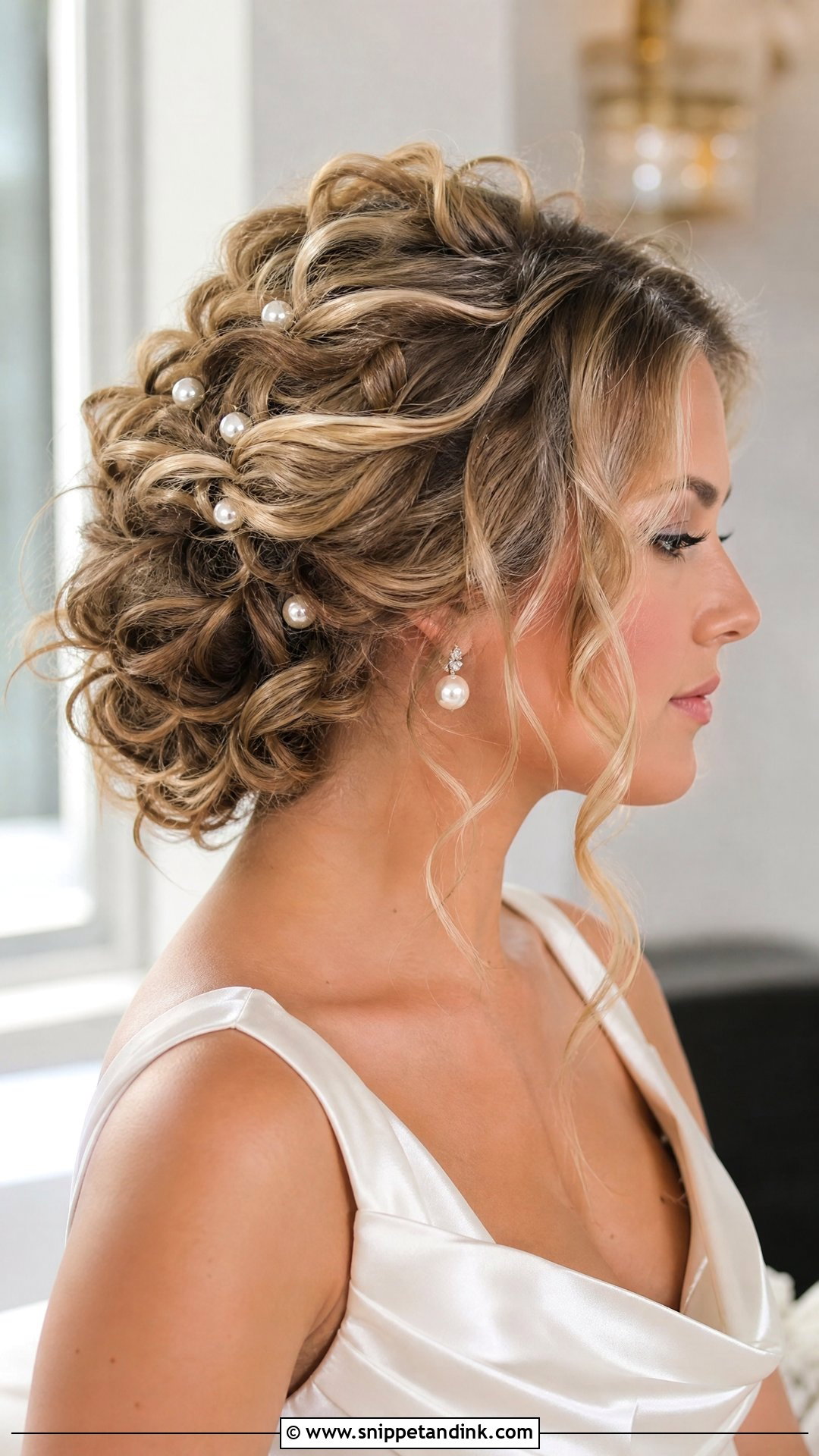 Curly Updo With Pearl Pins - Snippet and Ink - 15 Formal Curly Natural Curls Wedding Updo Hairstyles