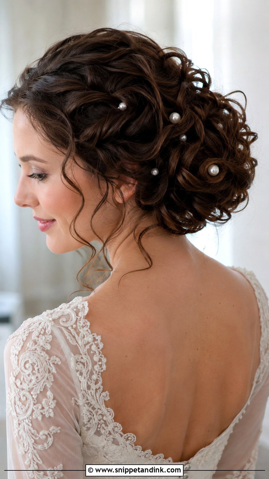 Curly Updo With Pearls - Snippet and Ink - 30 Wedding Hairstyles for Curly Hair