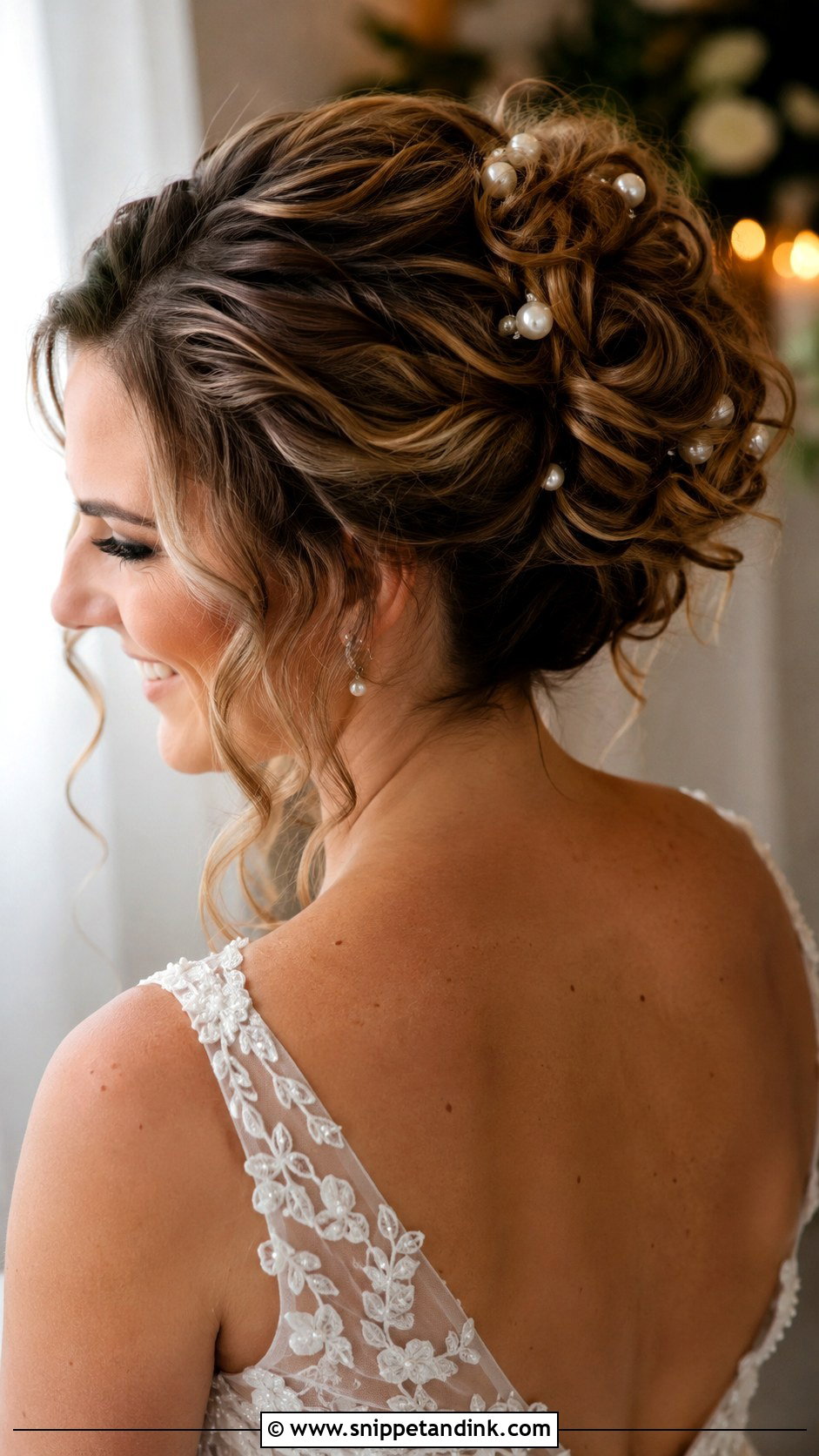 Curly Updo With Pearls Wedding Hair - Snippet and Ink - 20 Long Curls Wedding Hair