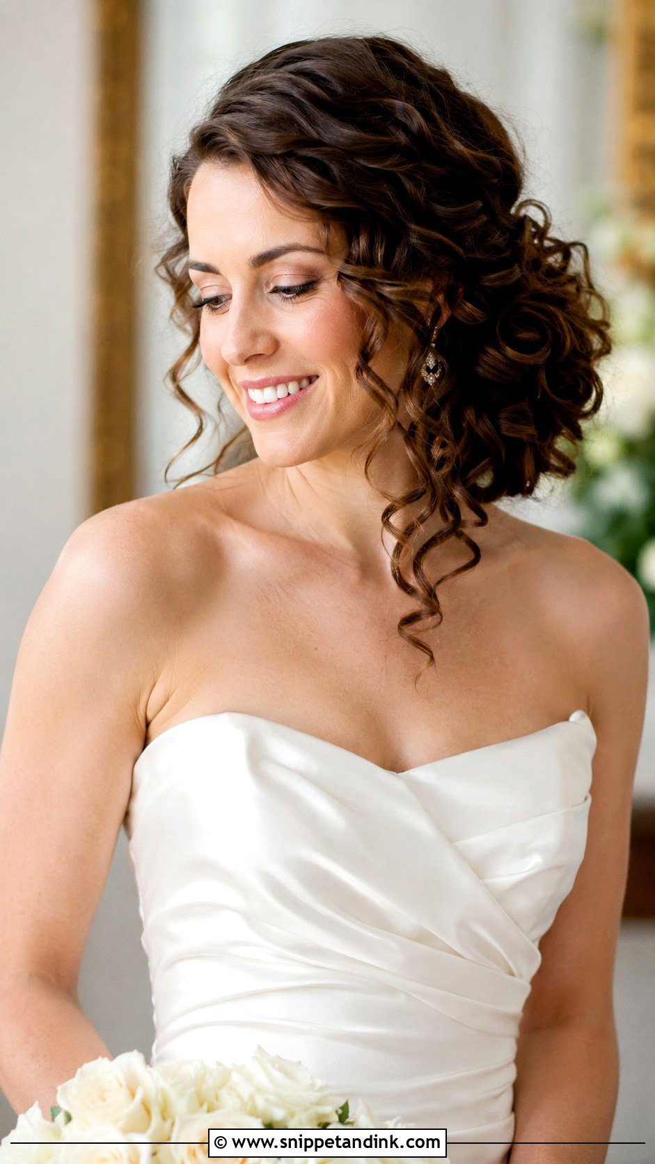 Curly Updo With Side Swept Curls - Snippet and Ink - 30 Curly Hair Updo Wedding Ideas