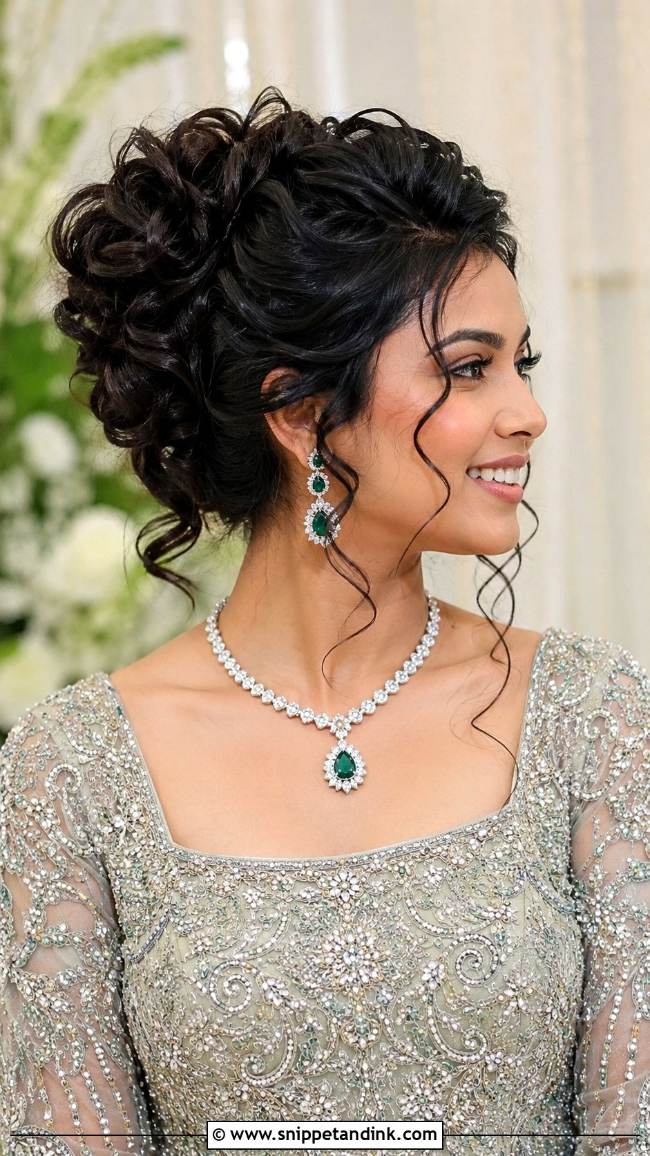 Curly Updo With Side Tendrils - Snippet and Ink - 25 Muslim Bridal Hairstyles