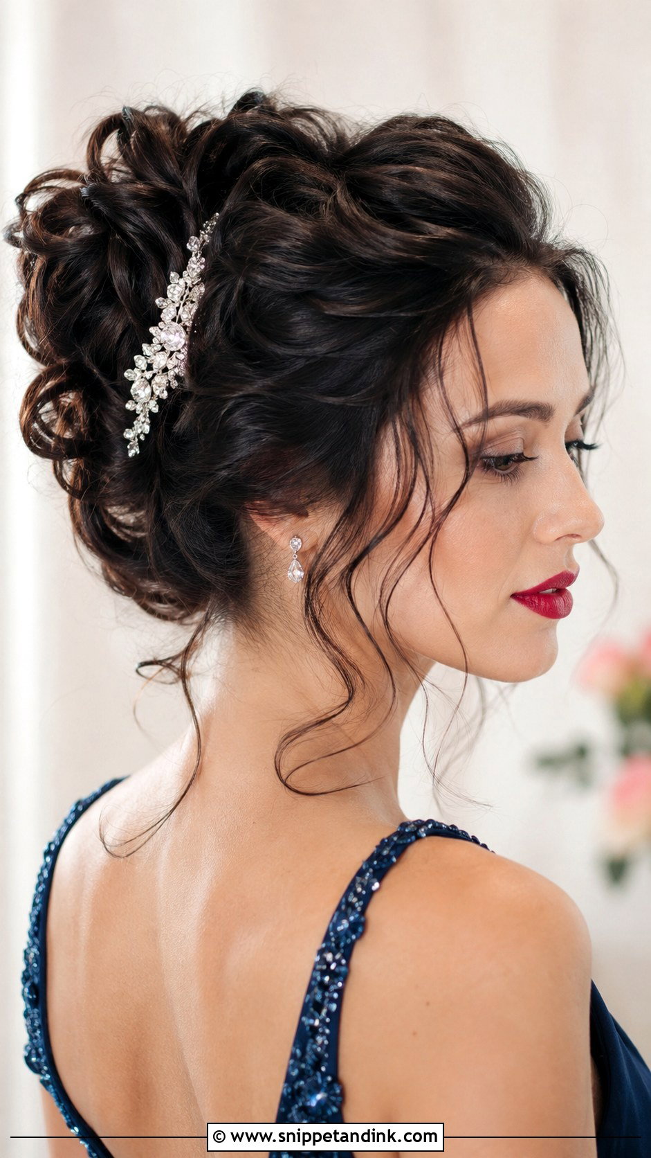 Curly Updo With Sparkling Comb - Snippet and Ink - 20 Short Curly Wedding Hairstyles