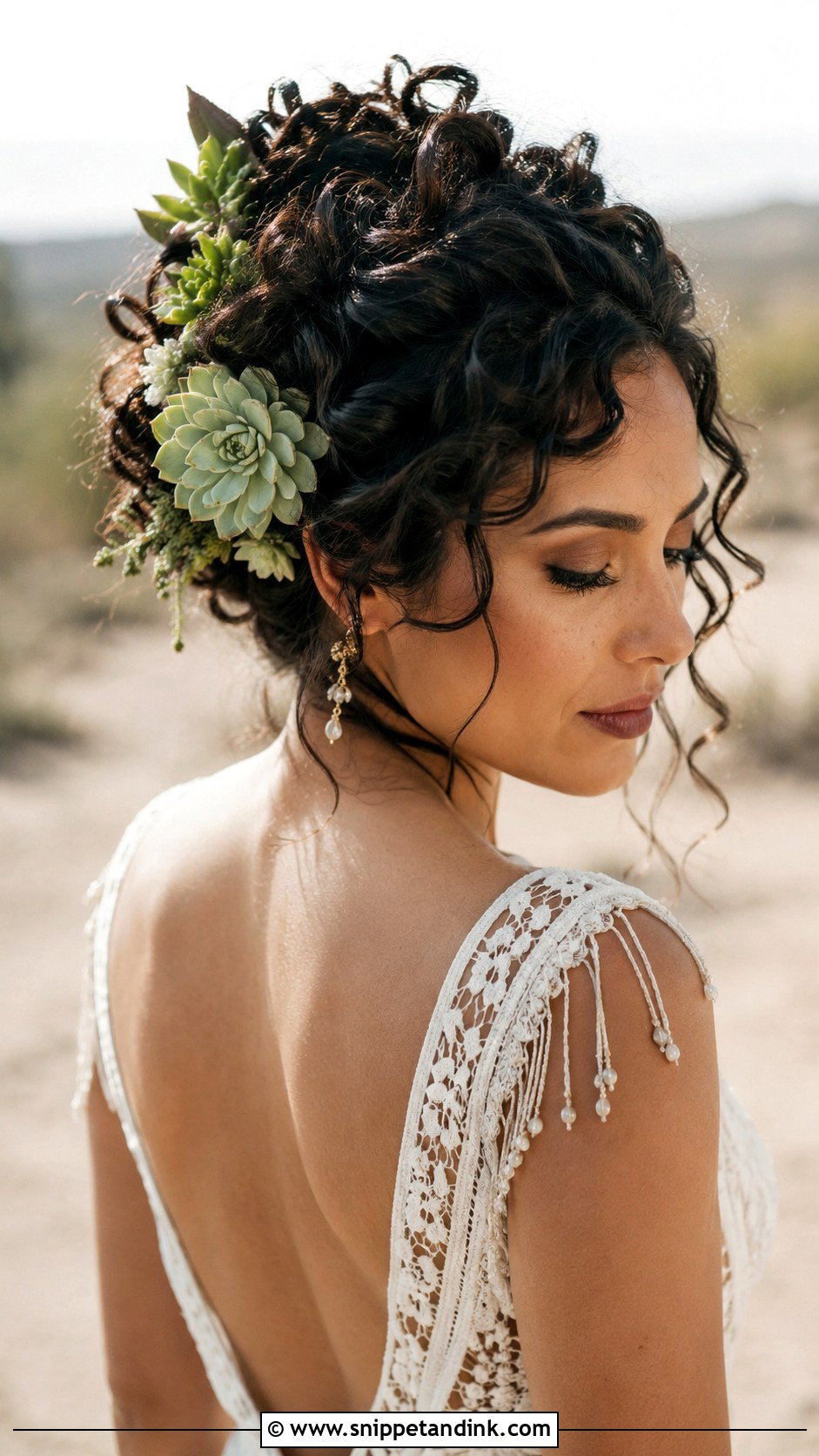 Curly Updo With Succulents - Snippet and Ink - 20 Wedding Hairstyles Flowers