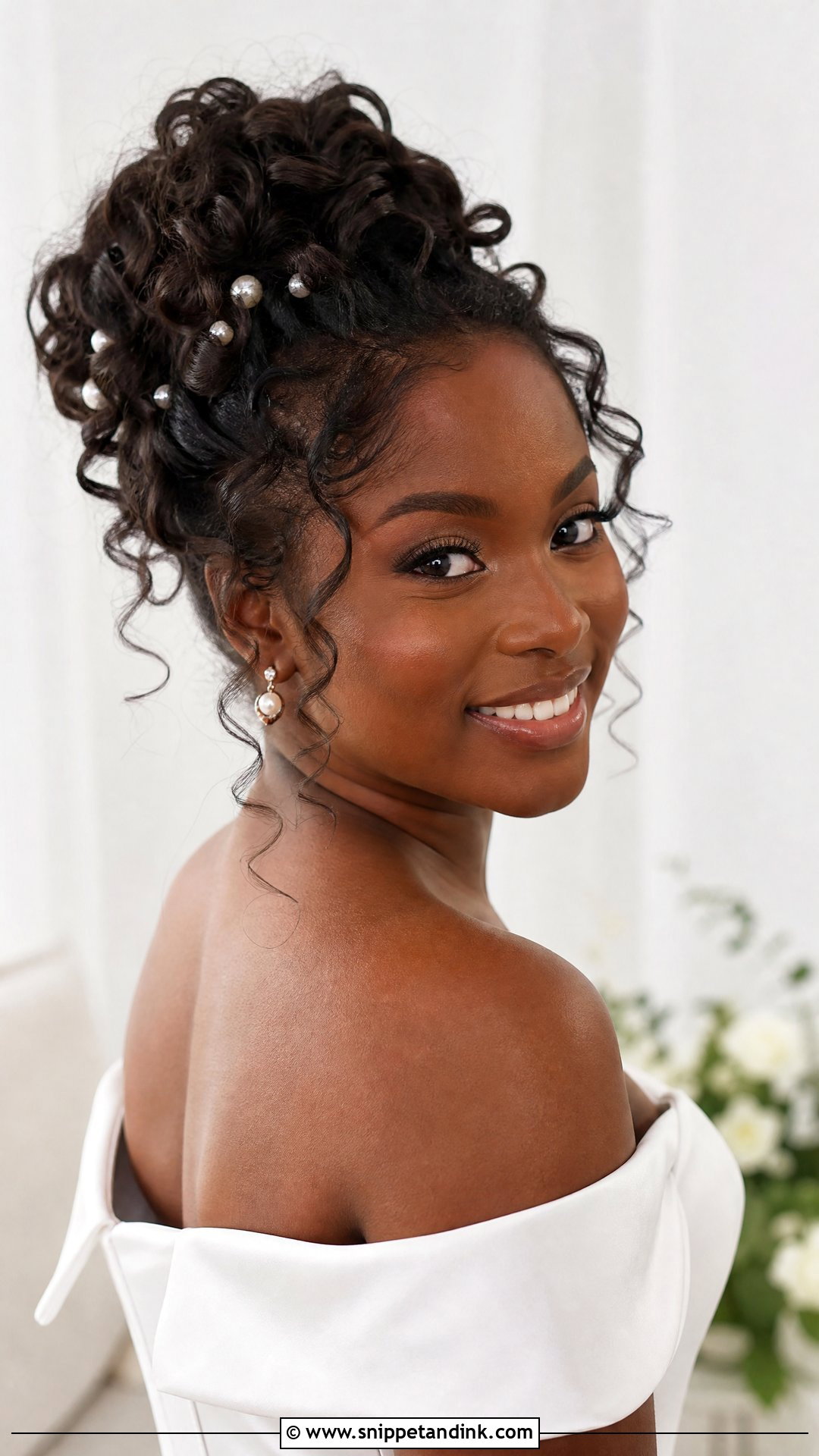 Curly Updo With Tendrils - Snippet and Ink - 30 Black Bridal Hairstyles