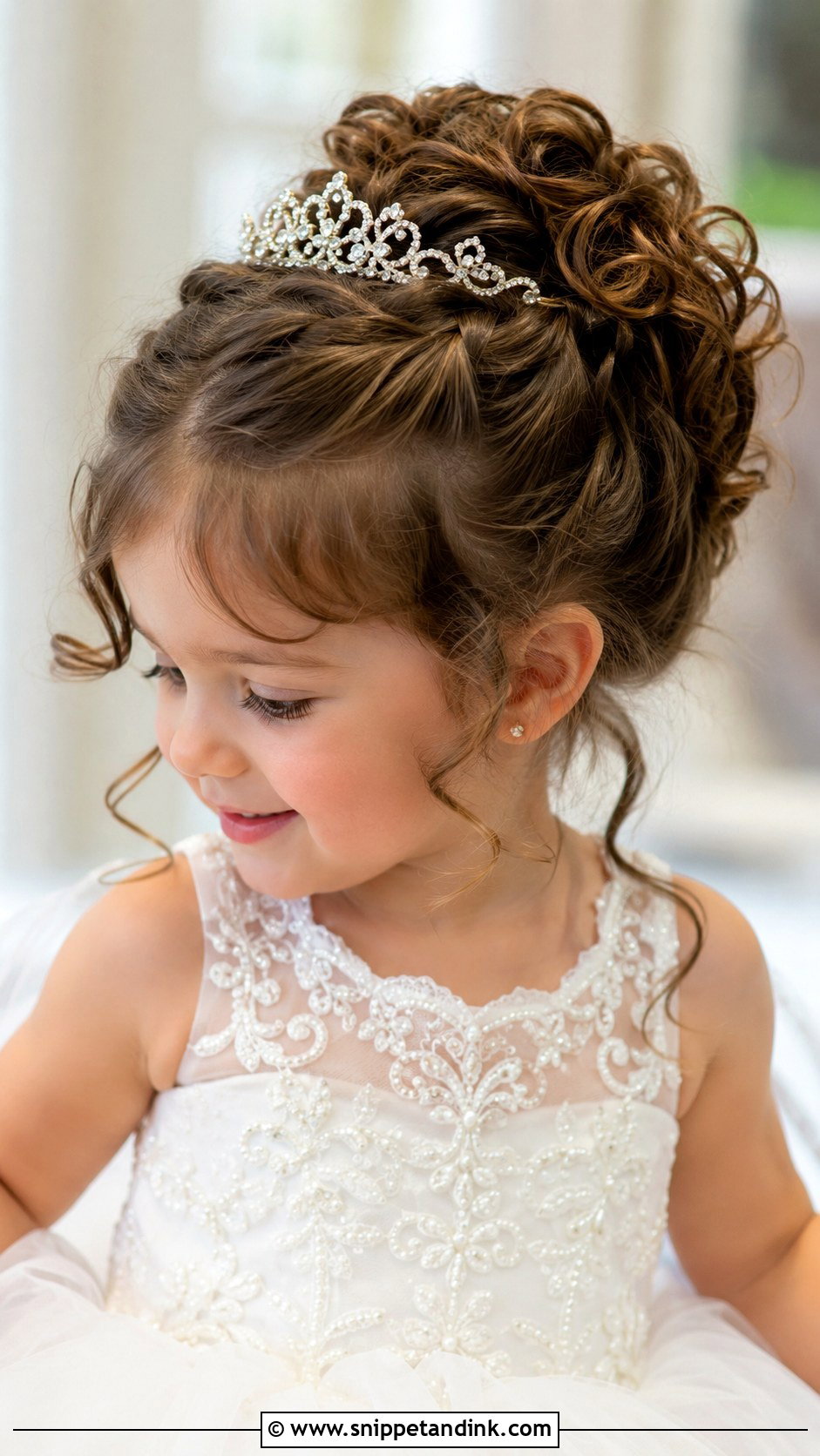 Curly Updo With Tiara - Snippet and Ink - 25 Toddler Wedding Hair Ideas