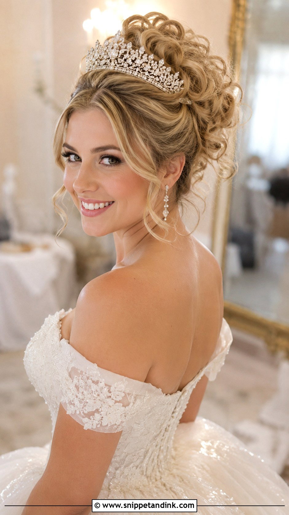 Curly Updo With Tiara - Snippet and Ink - 30 Curly Hair Updo Wedding Ideas