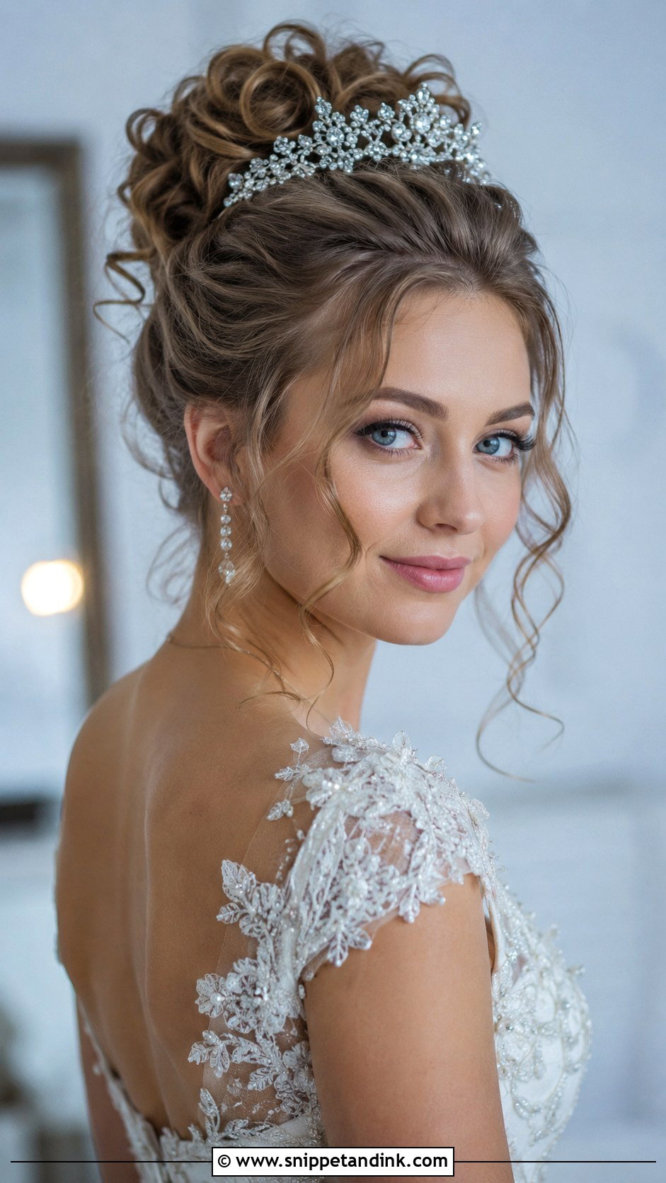 Curly Updo With Tiara for Bride - Snippet and Ink - 25 Curly Hair Styles for Wedding