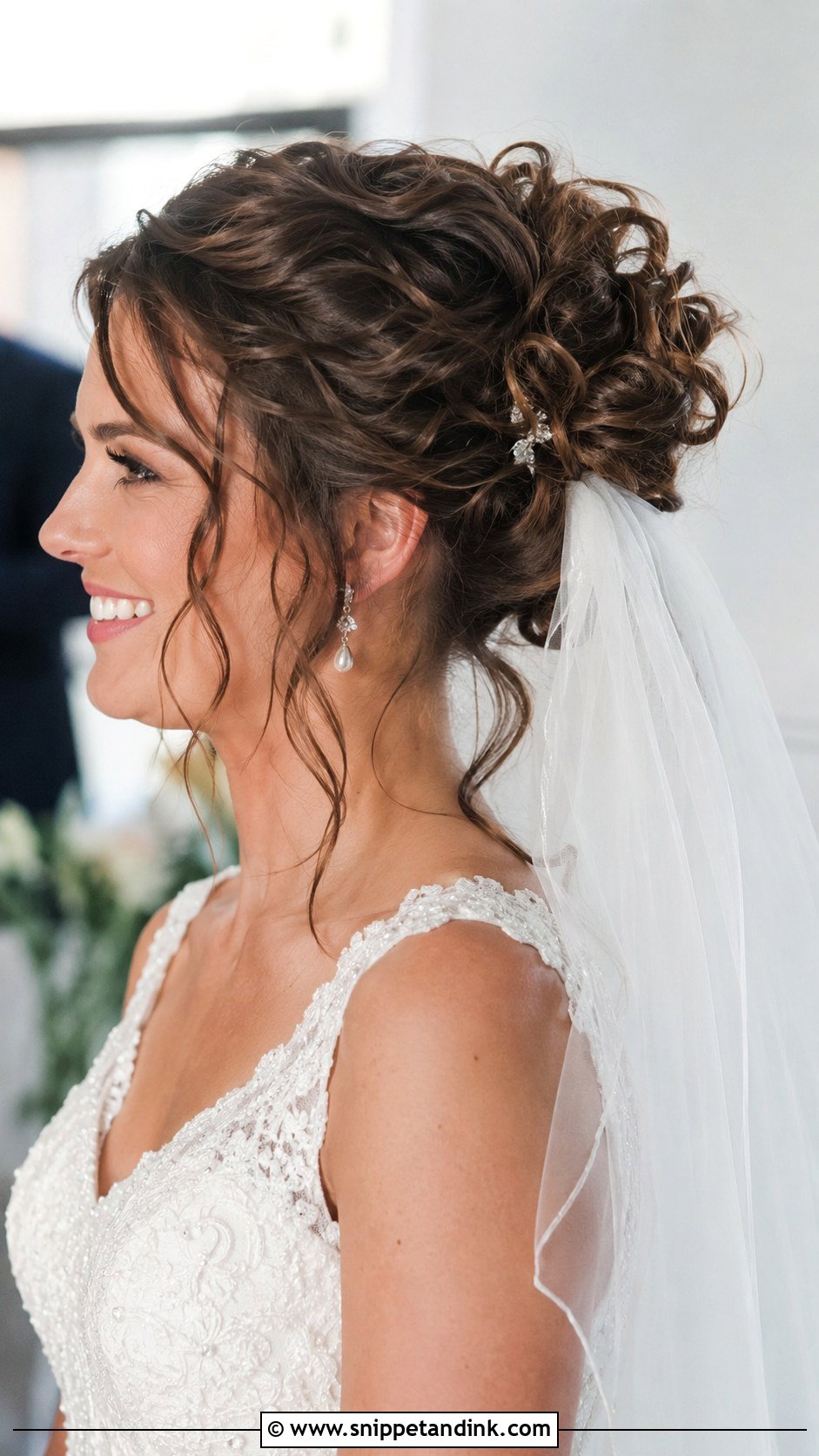 Curly Updo With Veil - Snippet and Ink - 30 Curly Hair Updo Wedding Ideas