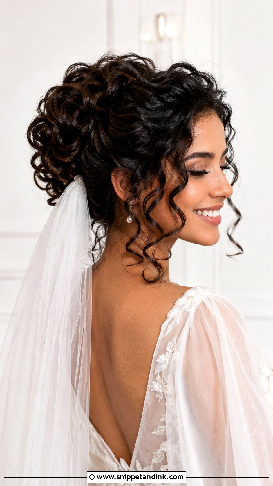 Curly Updo With Veil Below - Snippet and Ink - 25 Veil Under Updo Ideas
