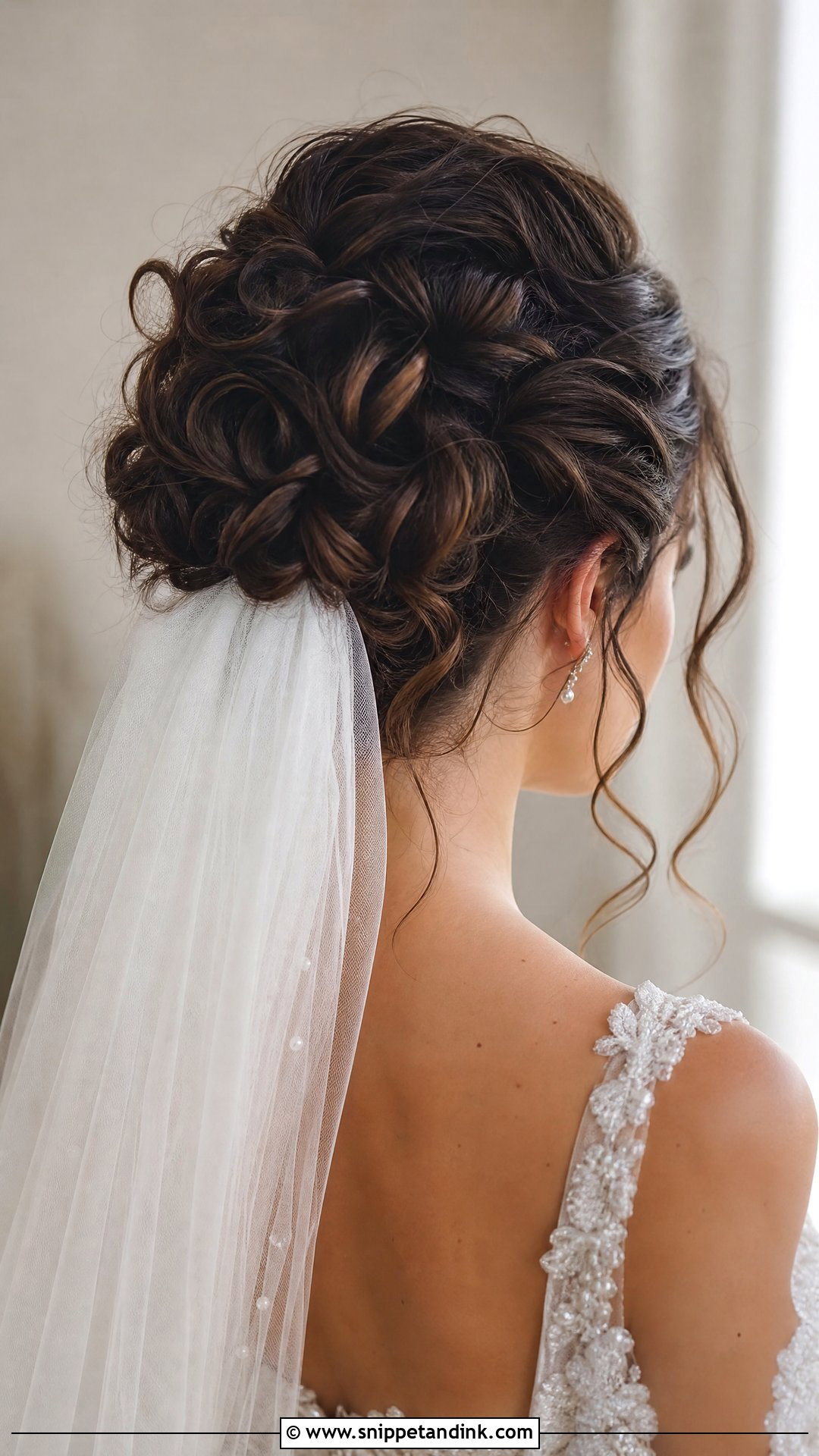 Curly Updo With Veil Underneath - Snippet and Ink - 30 Curly Bridal Hair Ideas