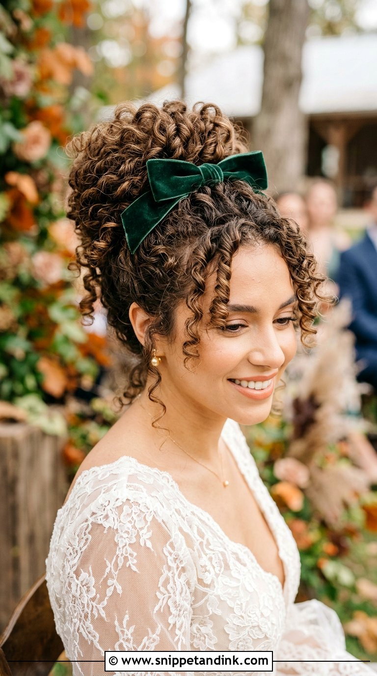 Curly Updo With Velvet Bow - Snippet and Ink - 20 Bridal Hair with Bow Ideas