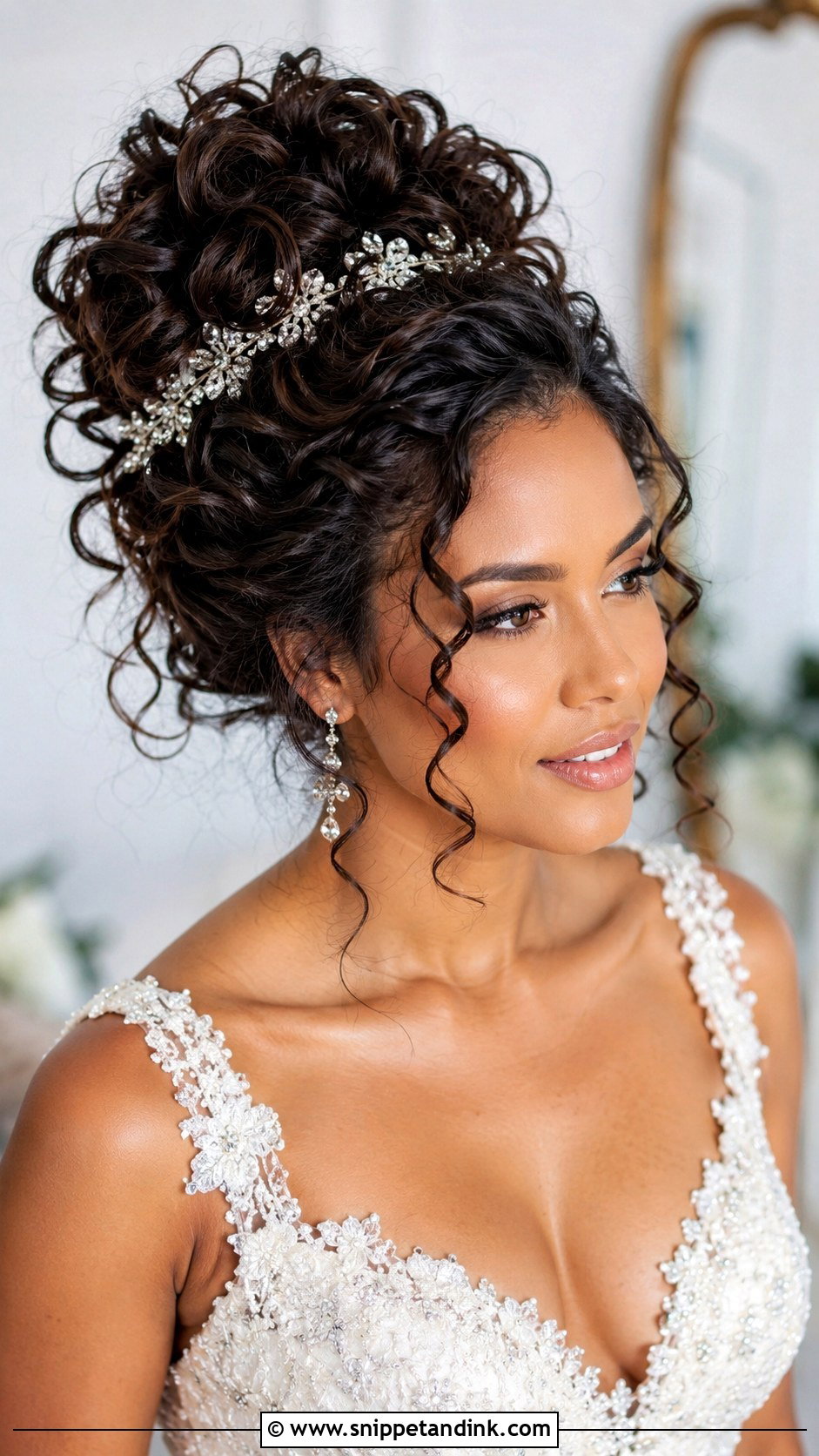 Curly Updo With Volume - Snippet and Ink - 20 Round Face Bridal Hairstyles