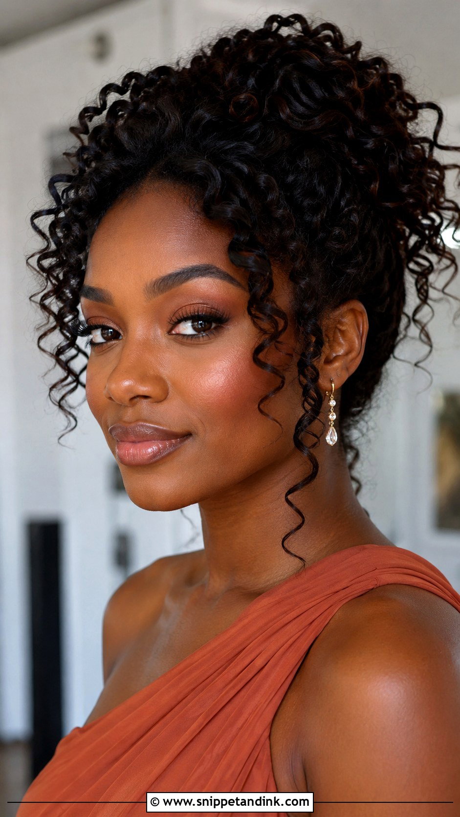 Curly Updo With Warm Makeup - Snippet and Ink - 25 Bridesmaid Hair and Makeup Ideas