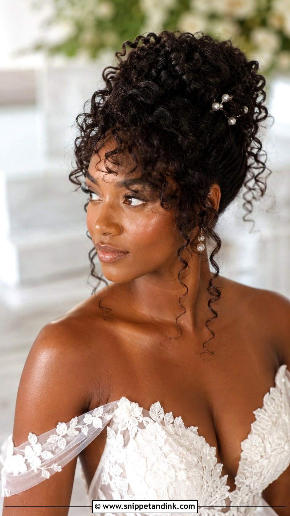 Curly Updo With Wispy Bangs - Snippet and Ink - 20 Wedding Updo with Bangs Ideas