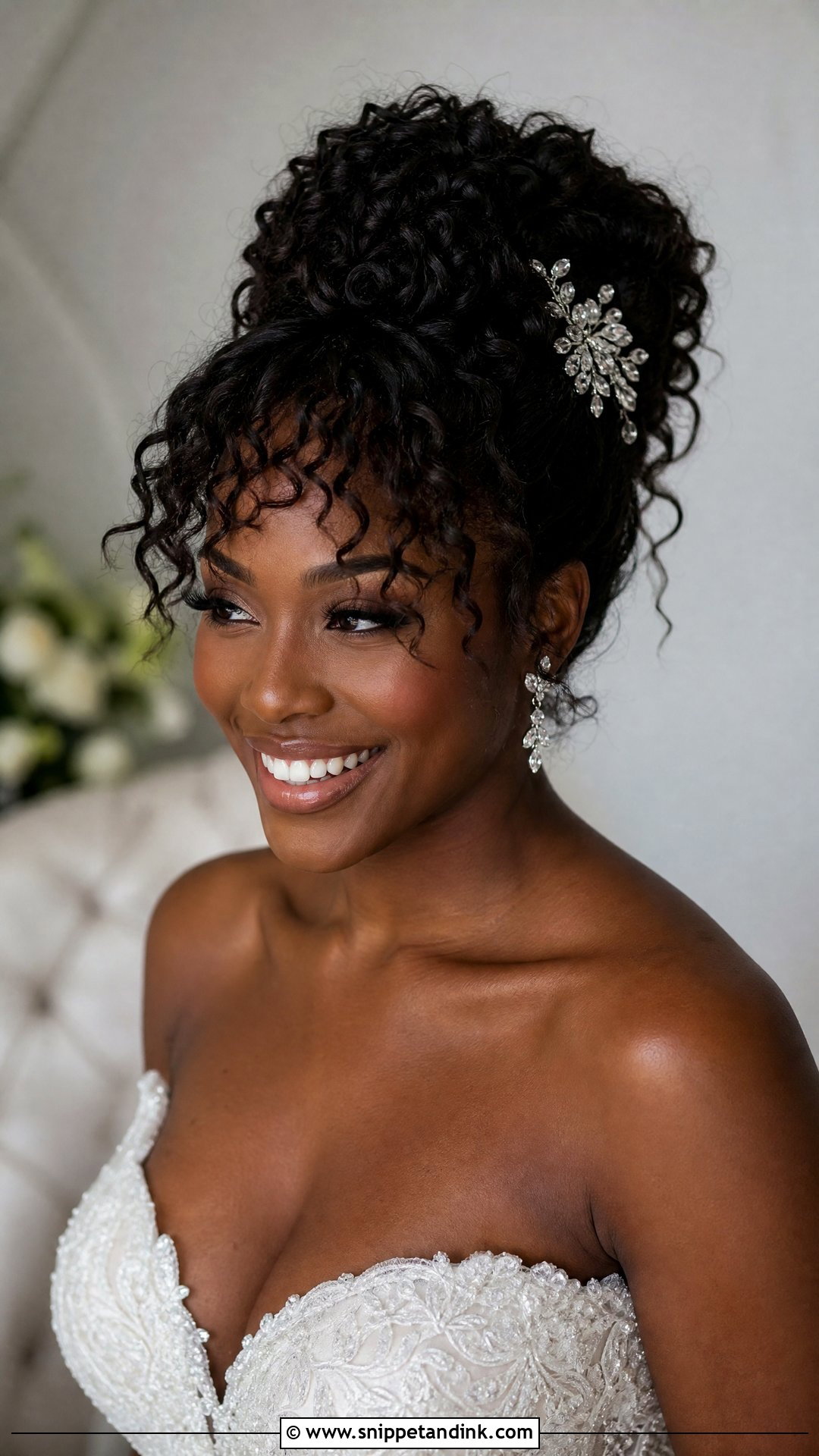 Curly Updo With Wispy Bangs - Snippet and Ink - 20 Wedding Hairstyles Bangs