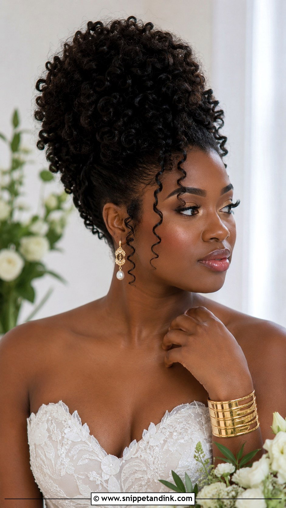 Curly Updo for Natural Hair Brides - Snippet and Ink - 20 Romantic Wedding Updo Ideas