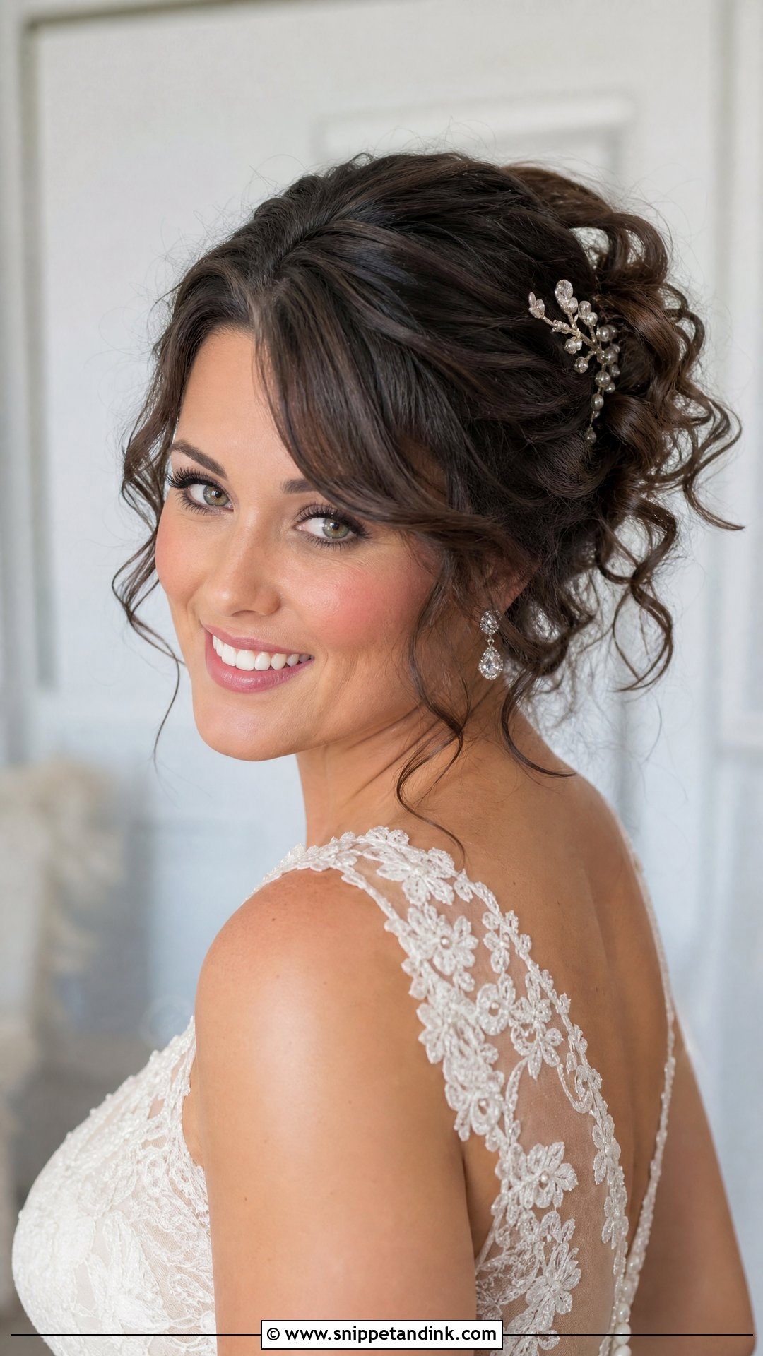 Curly Updo with Curtain Bangs - Snippet and Ink - 20 Wedding Hair with Fringe Ideas