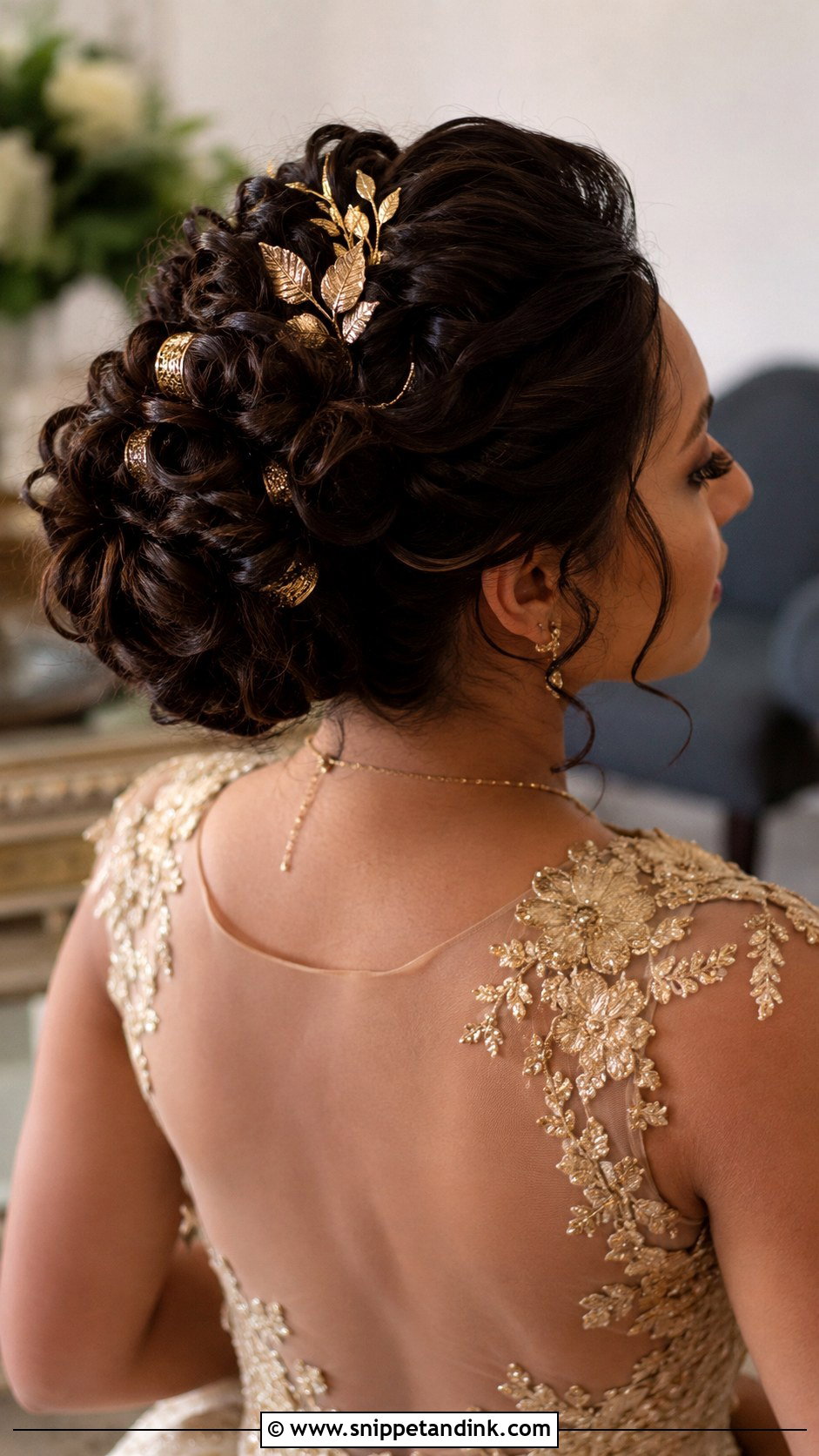 Curly Updo with Gold Accessories - Snippet and Ink - 25 Curly Updo Hairstyles for Wedding