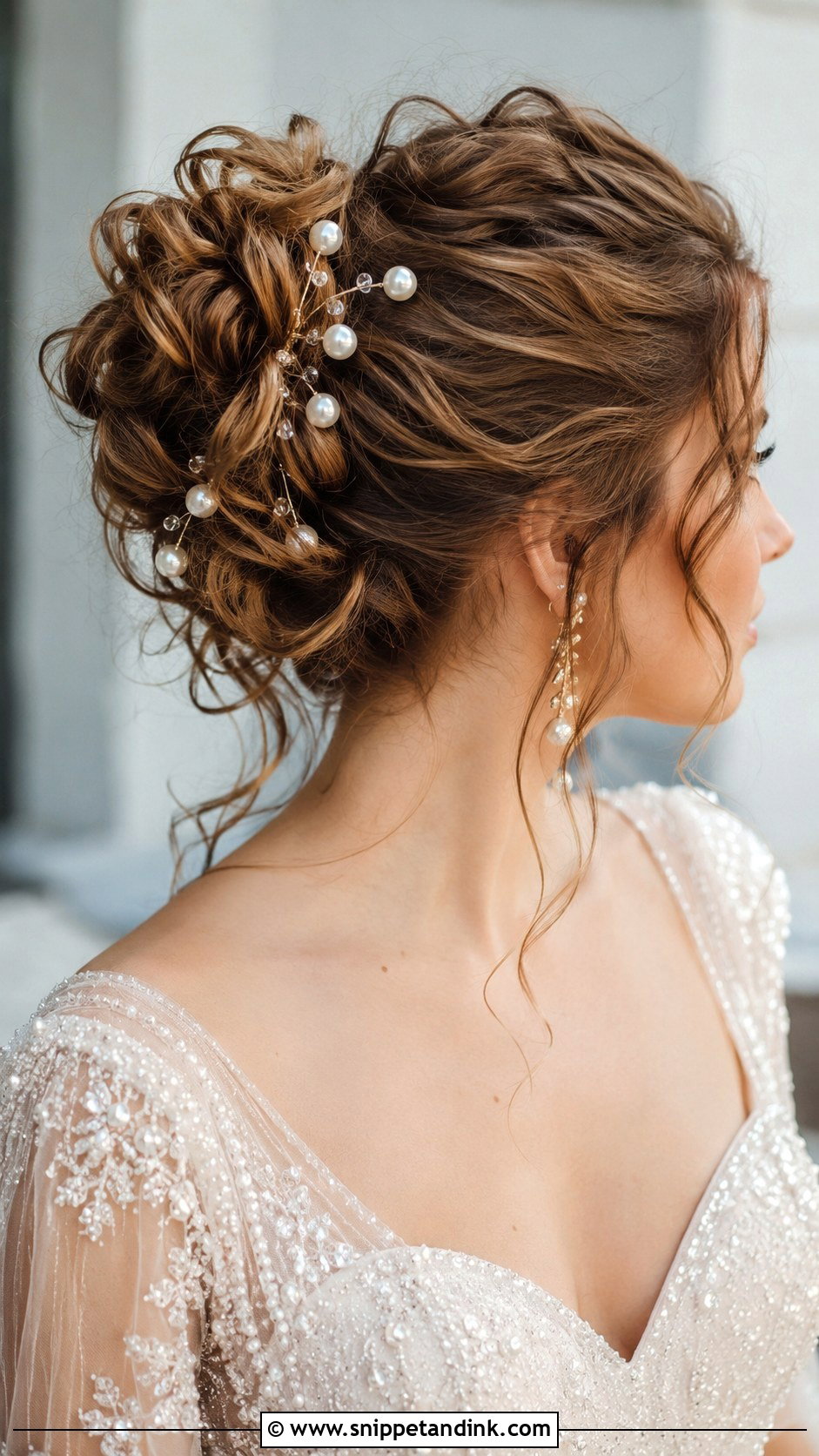 Curly Updo with Pearl Hairpins - Snippet and Ink - 25 Natural Curly Wedding Hairstyles