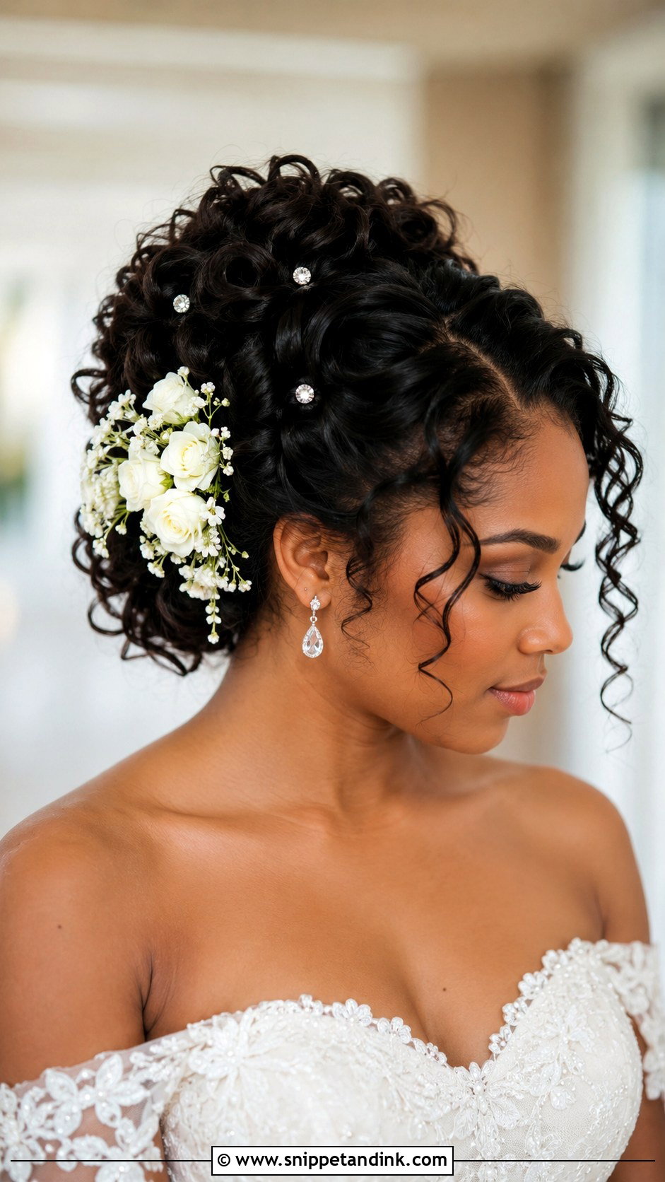 Curly Updo with Side Accents - Snippet and Ink - 25 Black Wedding Hairstyles for Bride