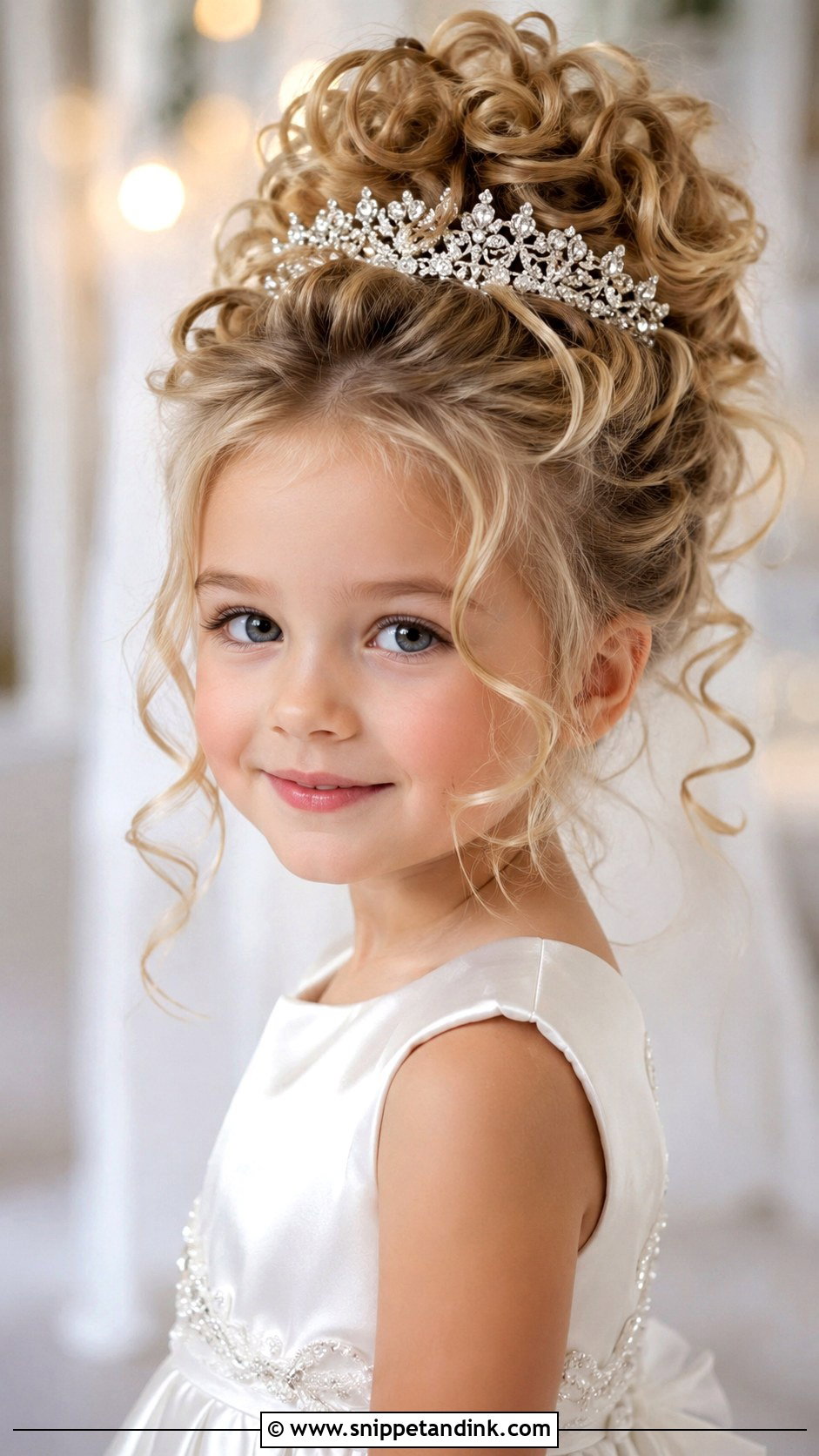 Curly Updo with Tiara - Snippet and Ink - 25 Kids Wedding Hairstyles