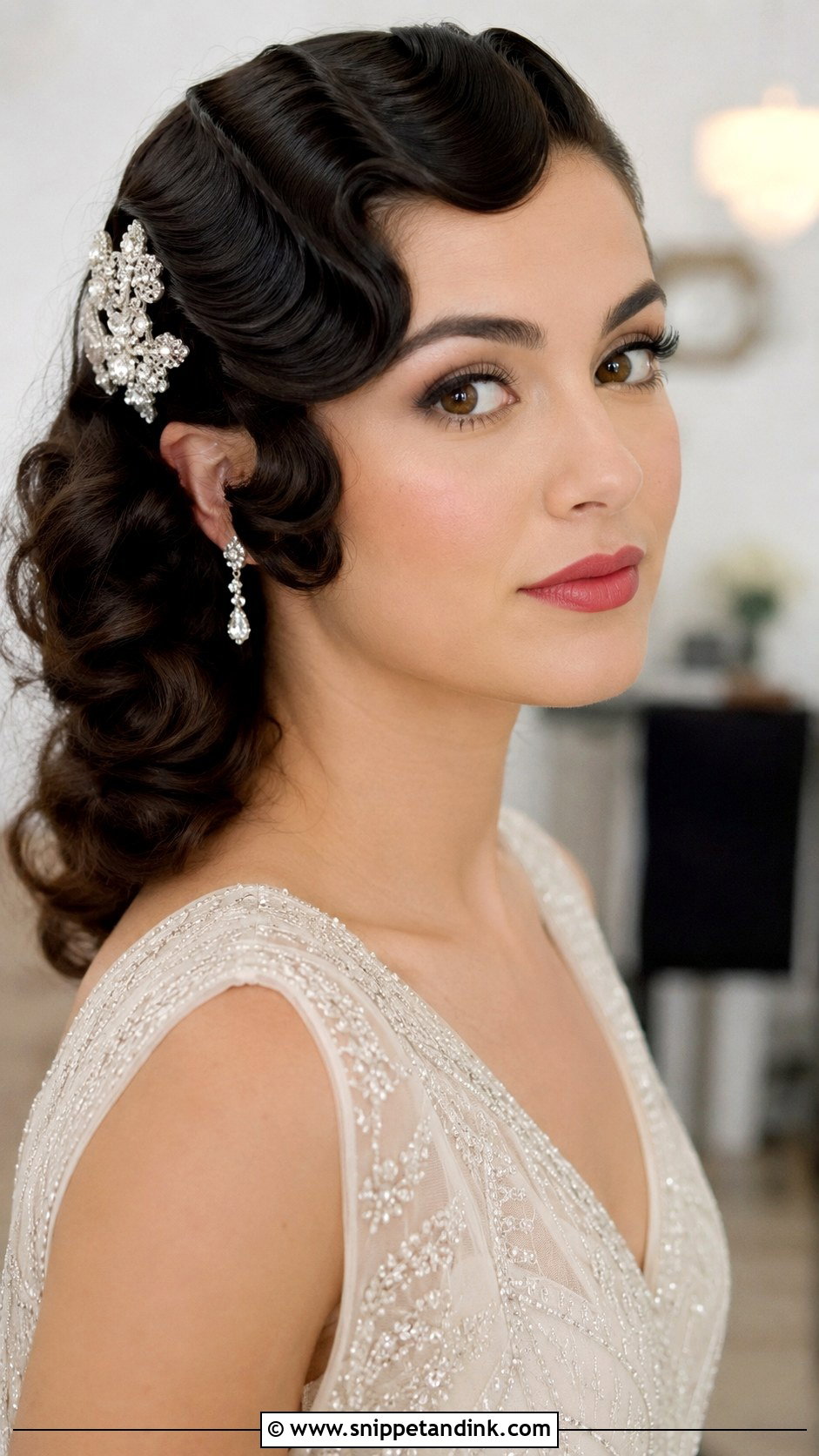 Curly Vintage Finger Waves Bridal Look - Snippet and Ink - 25 Curly Bridal Hairstyles