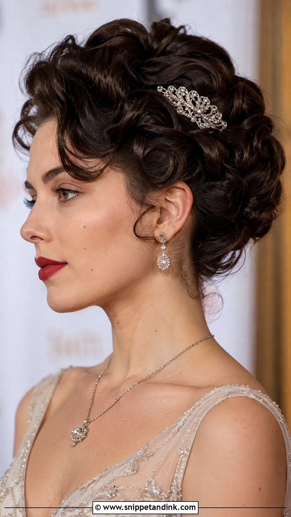 Curly Vintage Updo for Wedding Guest - Snippet and Ink - 25 Curly Hair Hairstyles for Wedding Guest