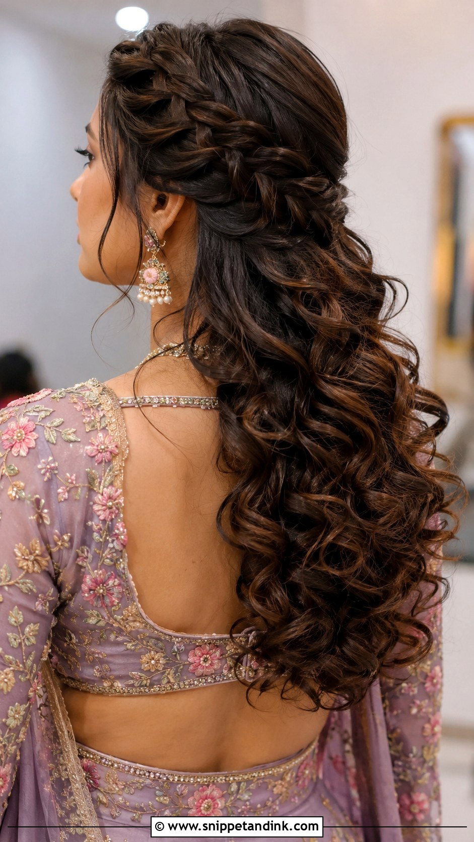 Curly Waterfall Braid Hairstyle - Snippet and Ink - 20 Indian Wedding Waterfall Hairstyle Ideas