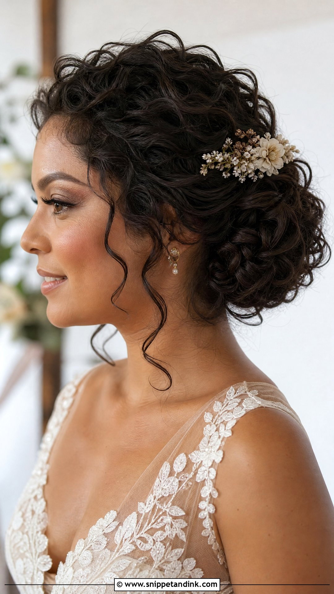 Curly Wedding Bun - Snippet and Ink - 15 Bun Hairdo Wedding Ideas