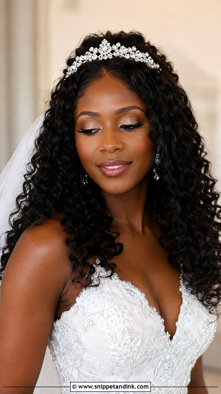 Curly Wedding Hair Down With Tiara - Snippet and Ink - 20 Bridal Hair Tiara Ideas