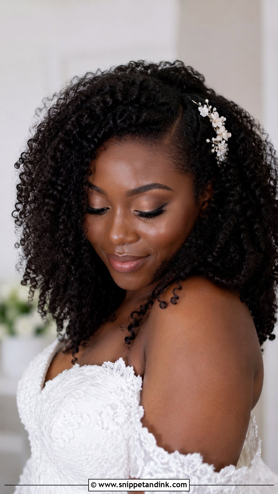 Curly Wedding Hair Down for Natural Hair - Snippet and Ink - 35 Wedding Hair Down Ideas