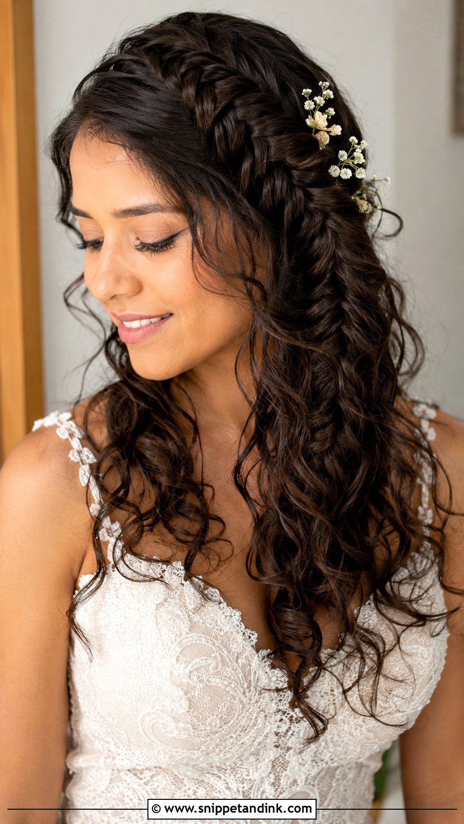 Curly Wedding Hair With Fishtail Braid - Snippet and Ink - 20 Wedding Hair Long Down Ideas