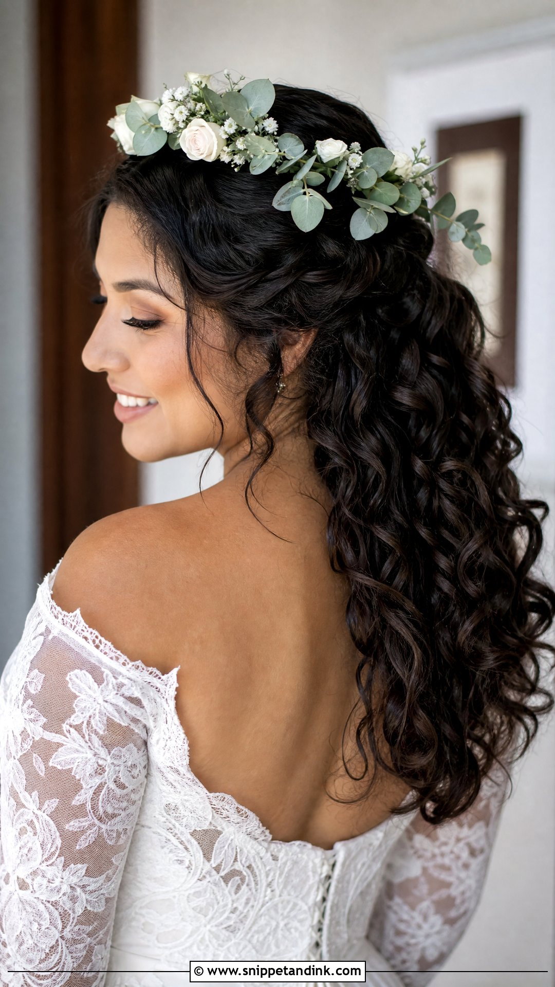 Curly Wedding Hair With Flower Crown - Snippet and Ink - 20 Naturally Curly Wedding Hair Ideas