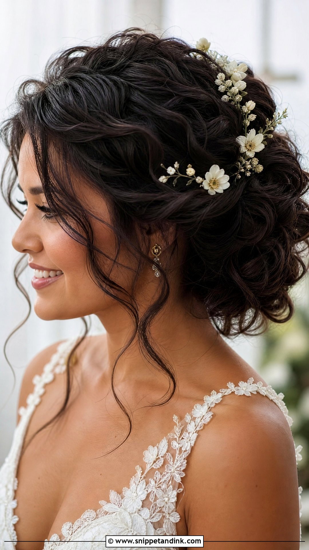 Curly Wedding Hair With Flowers - Snippet and Ink - 15 Curls Hair Styles for Wedding